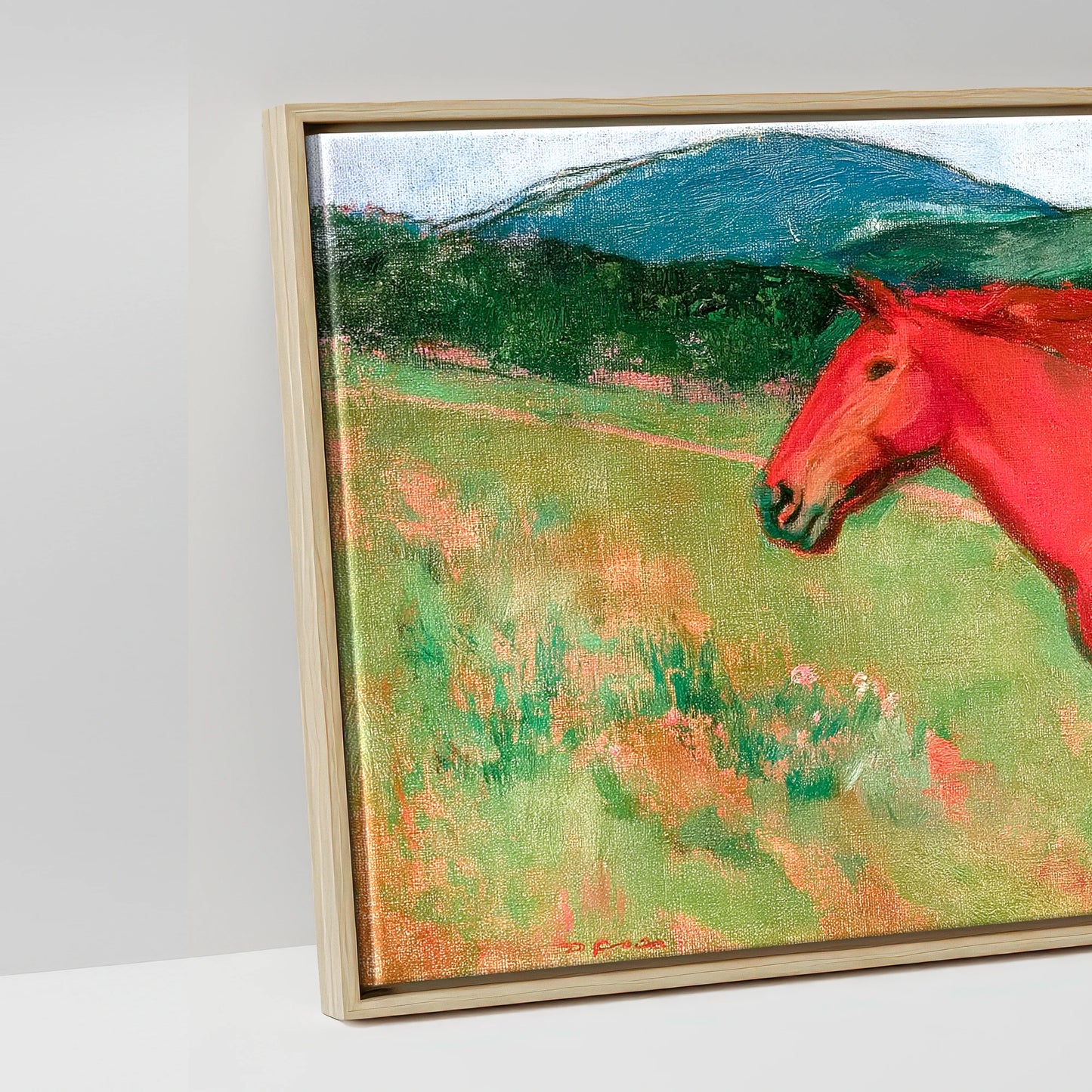 The Crimson Gallop - artwork detail in a natural float frame