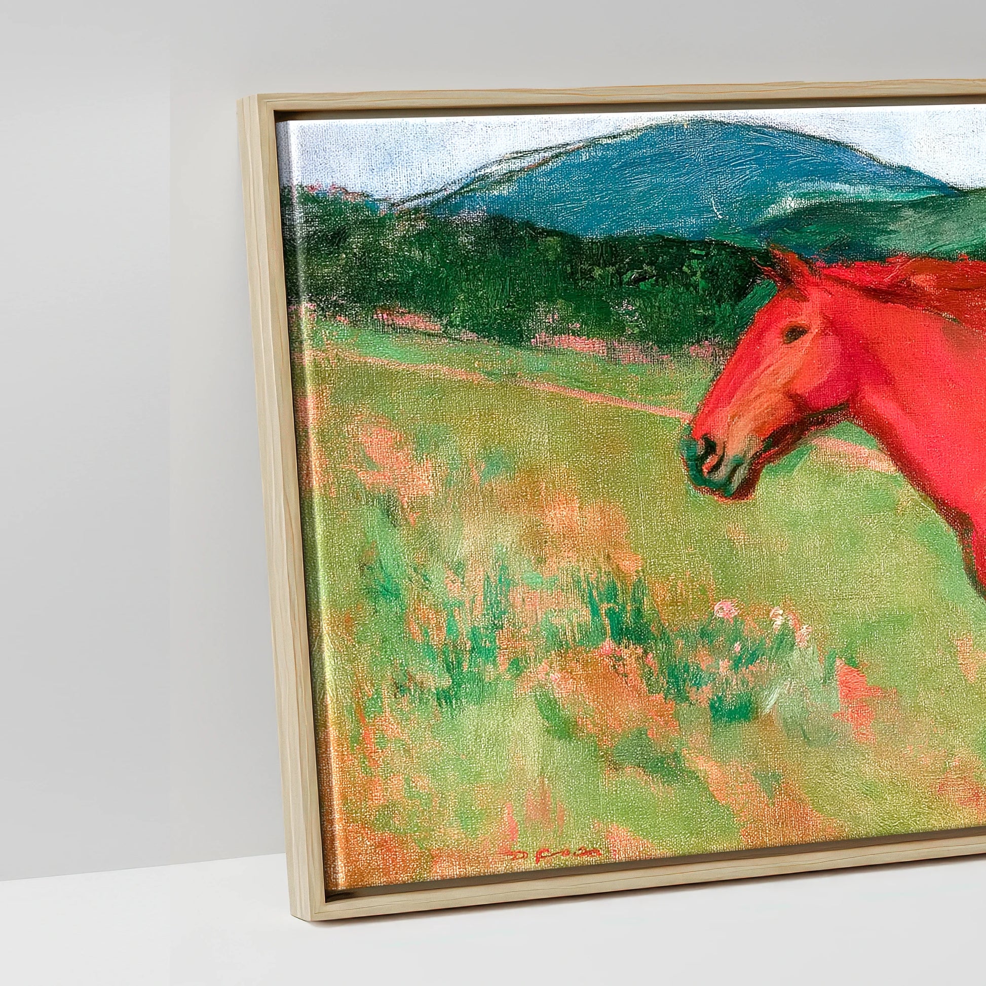 The Crimson Gallop - artwork detail in a natural float frame