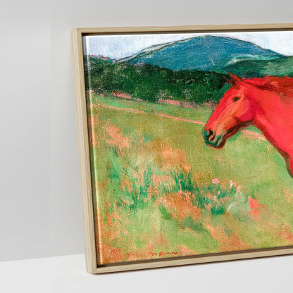 The Crimson Gallop - artwork detail in a natural float frame