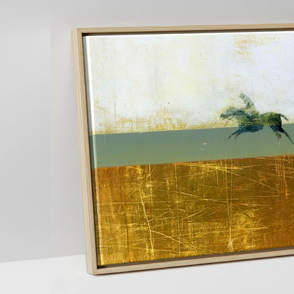 Pursuit in Gold - artwork detail in a natural float frame