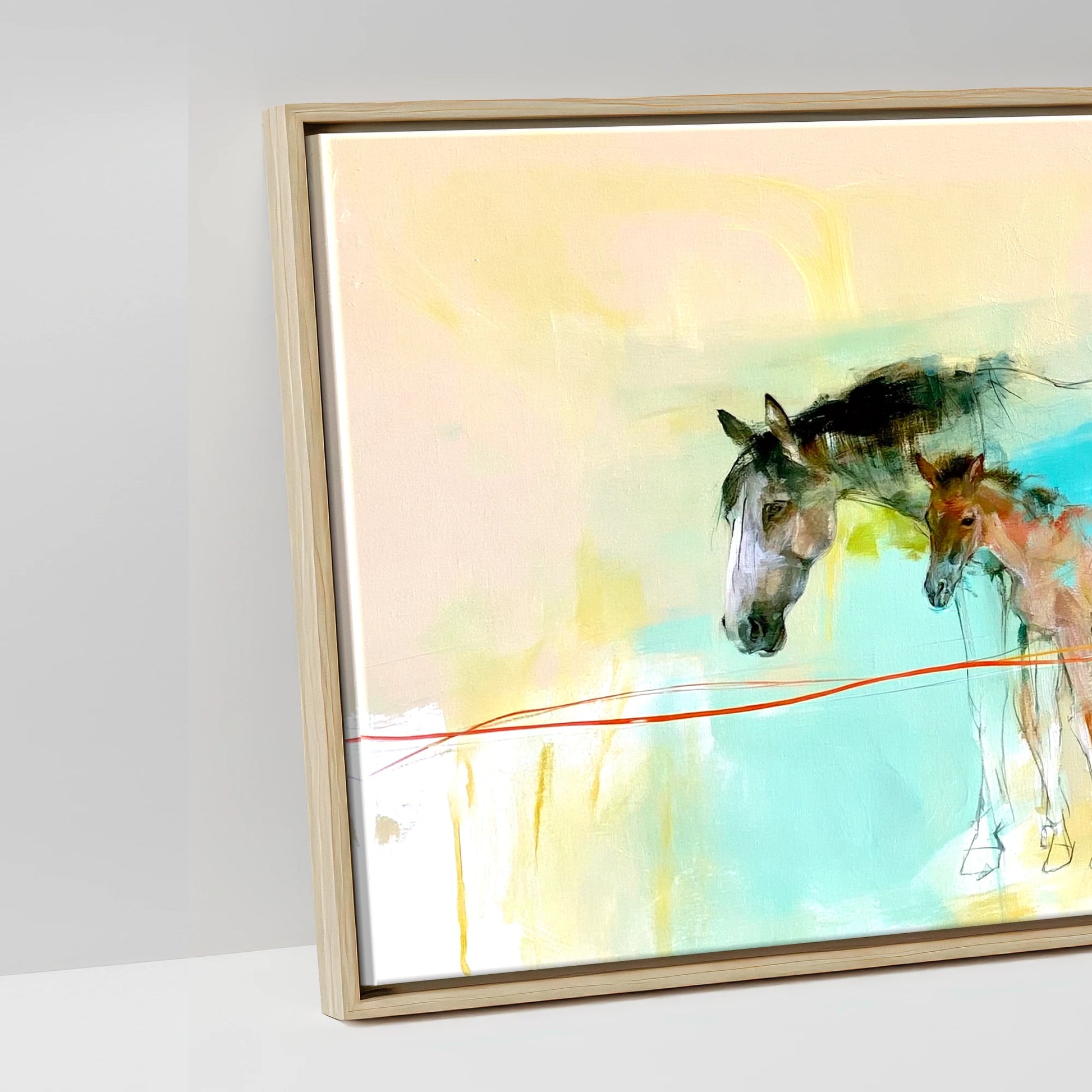 Vibrant Spring Herd - artwork detail in a natural float frame
