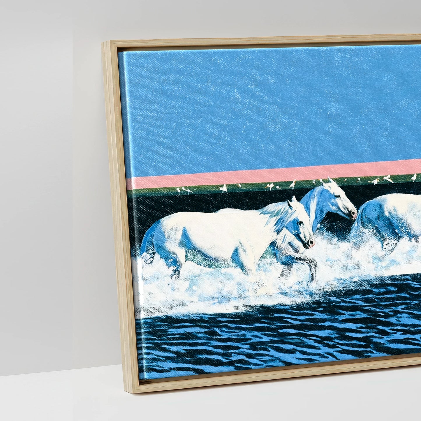 Azure Coastal Gallop - artwork detail in a natural float frame