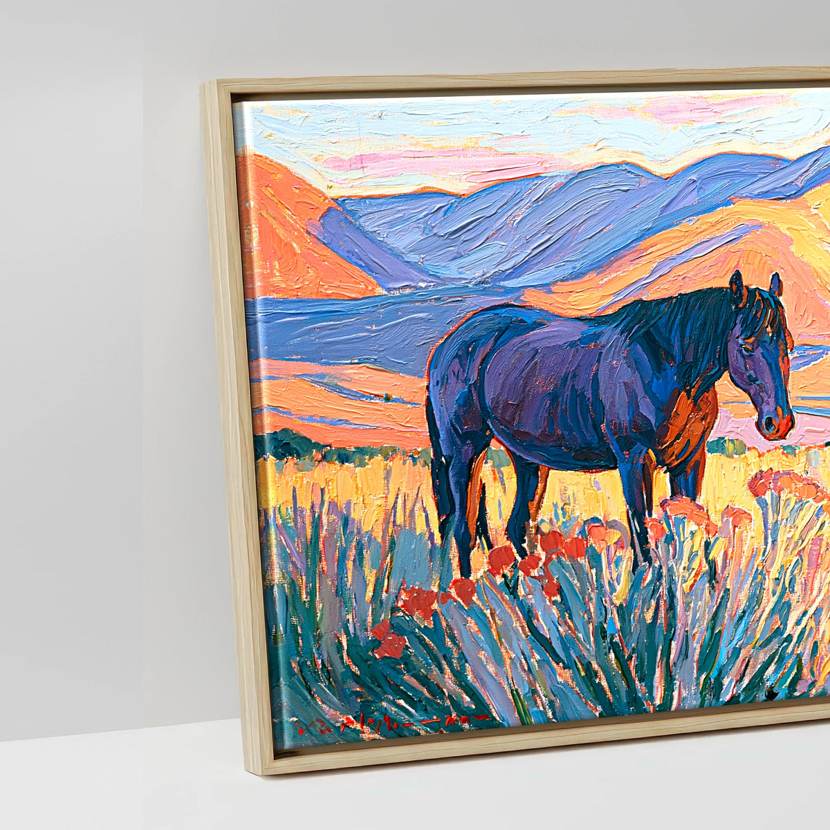 Vibrant Mountain Pasture - artwork detail in a natural float frame