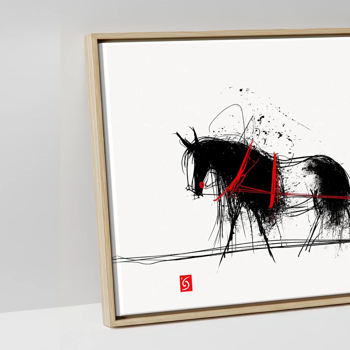 Crimson Ink Drive - artwork detail in a natural float frame