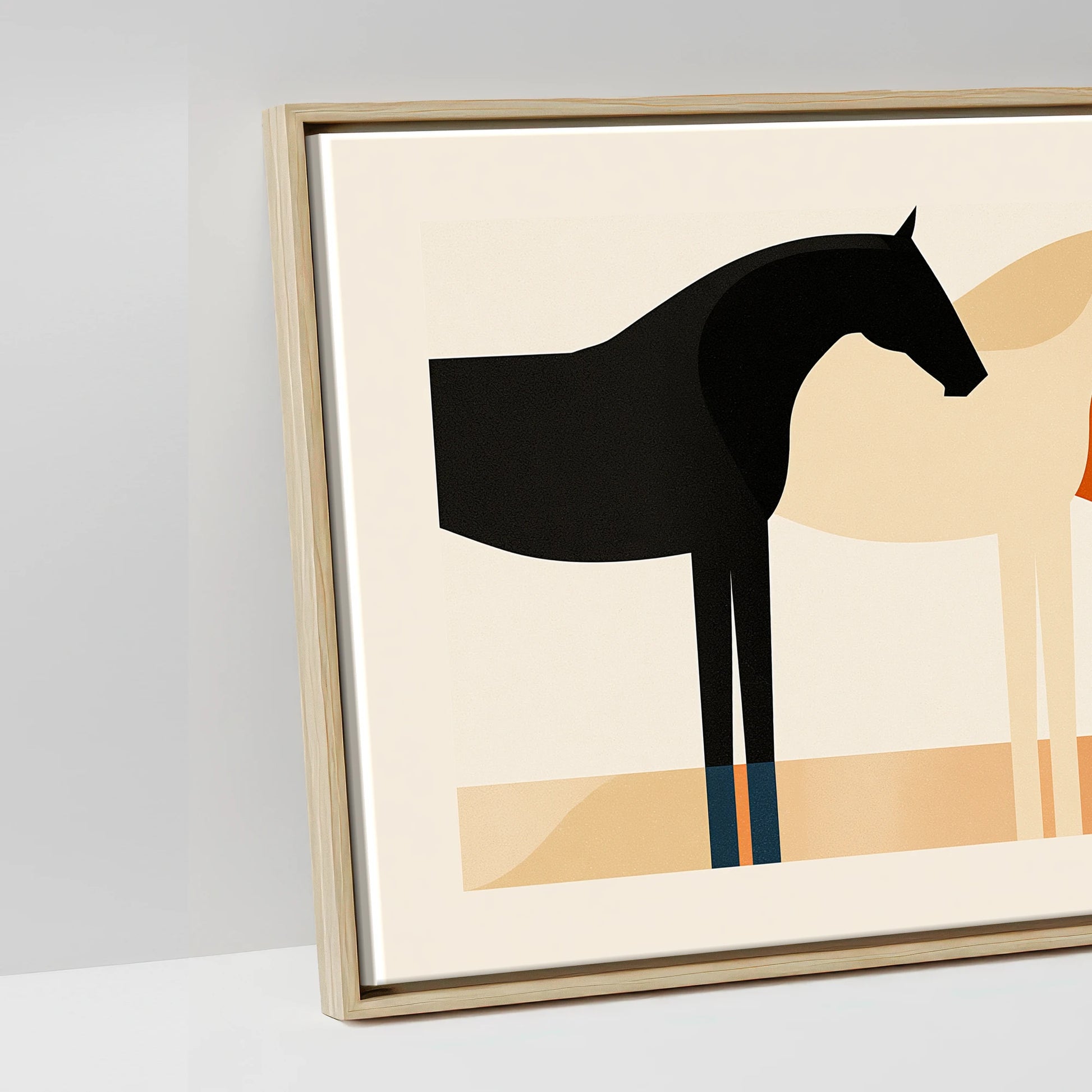 Geometric Equine Harmony - artwork detail in a natural float frame