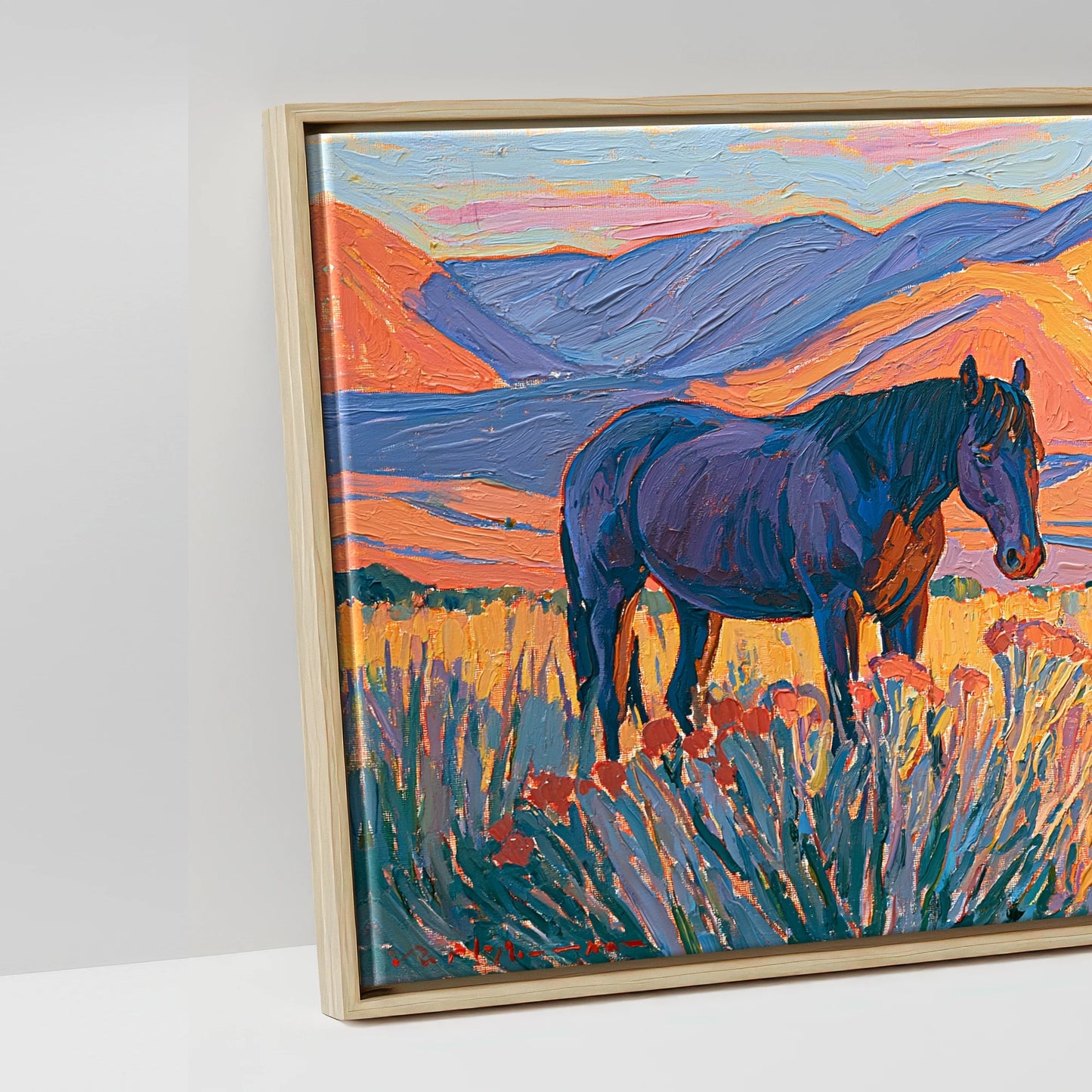 Vibrant Mountain Pasture - artwork detail in a natural float frame
