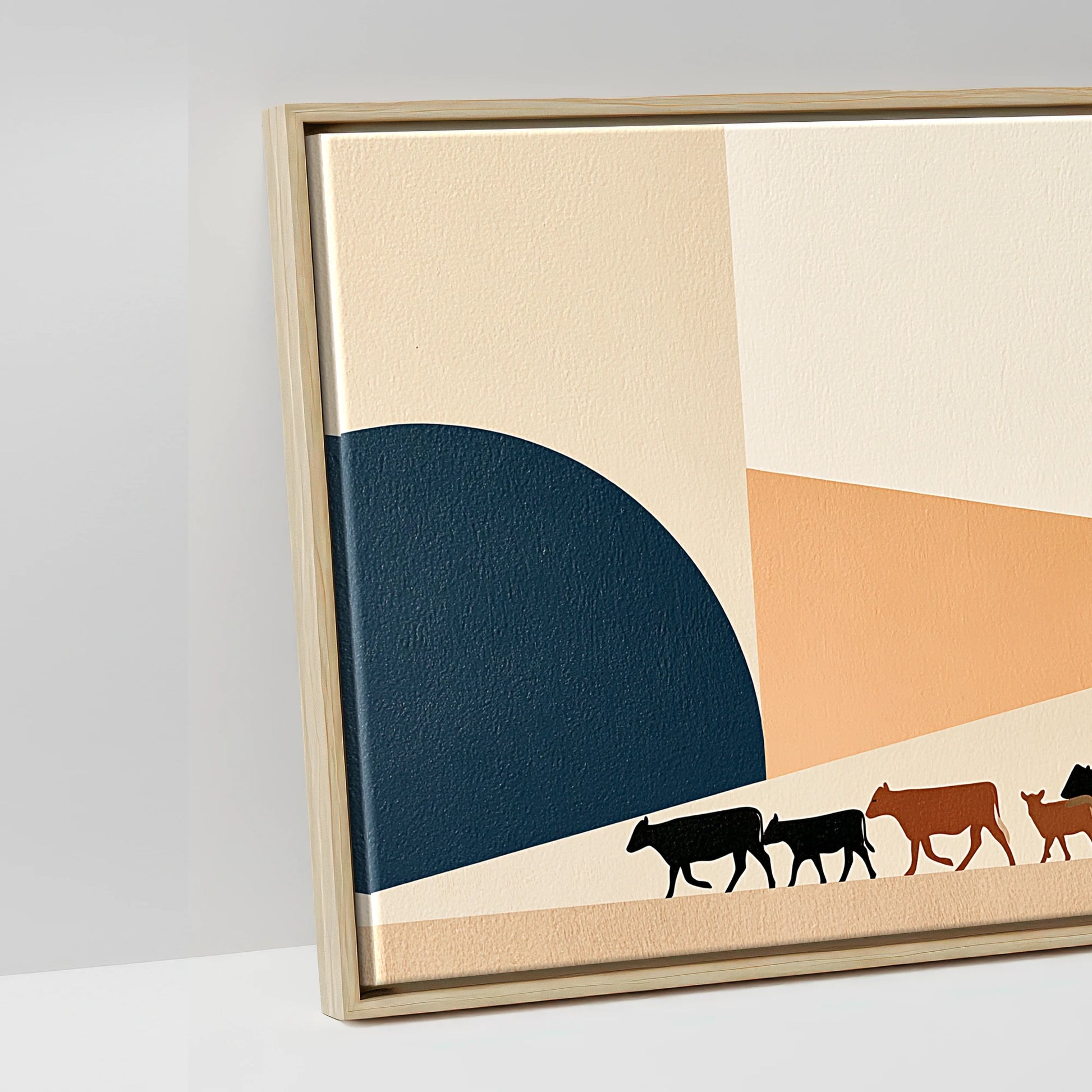Mid-Century Cattle Drive - artwork detail in a natural float frame