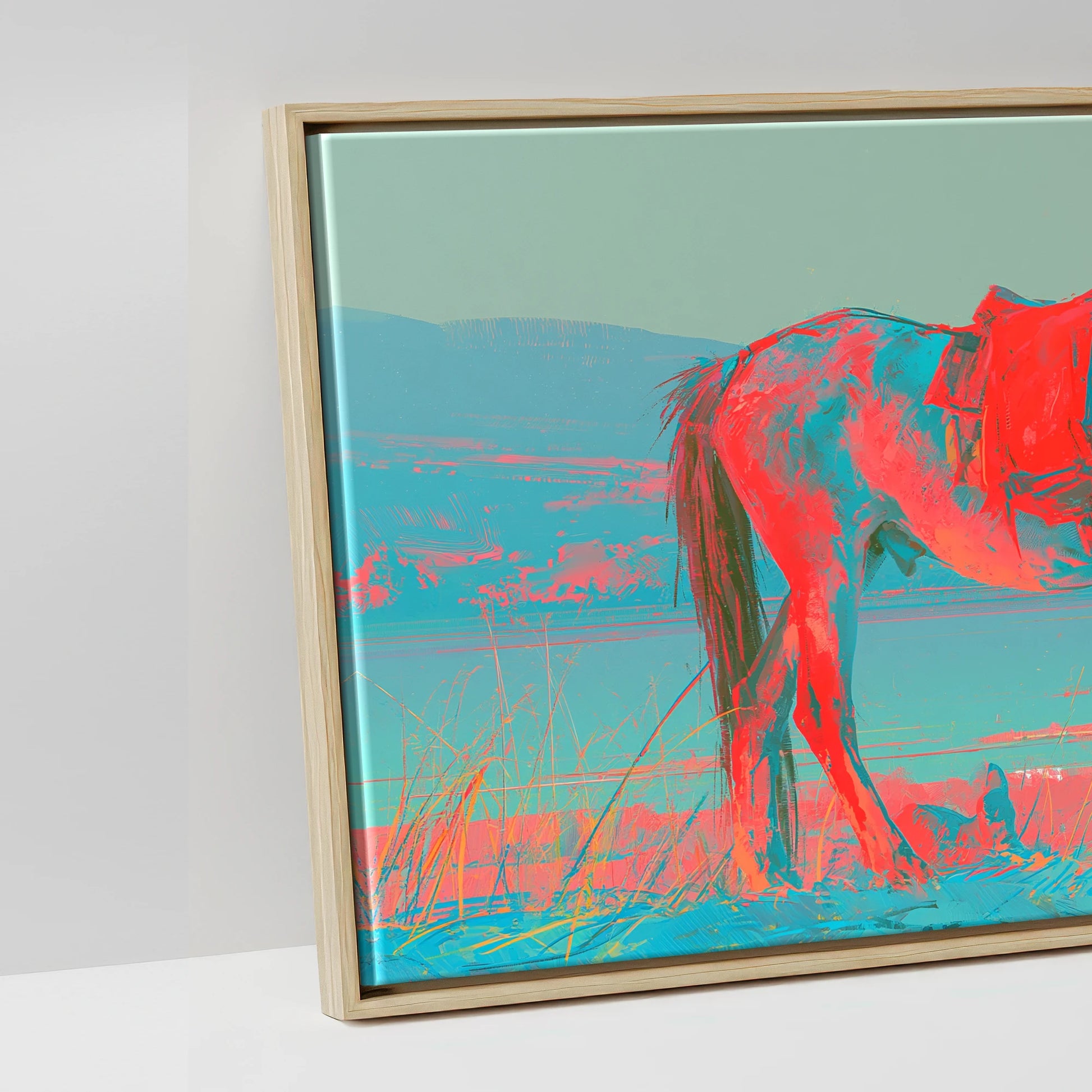 Electric Equine Horizon - artwork detail in a natural float frame