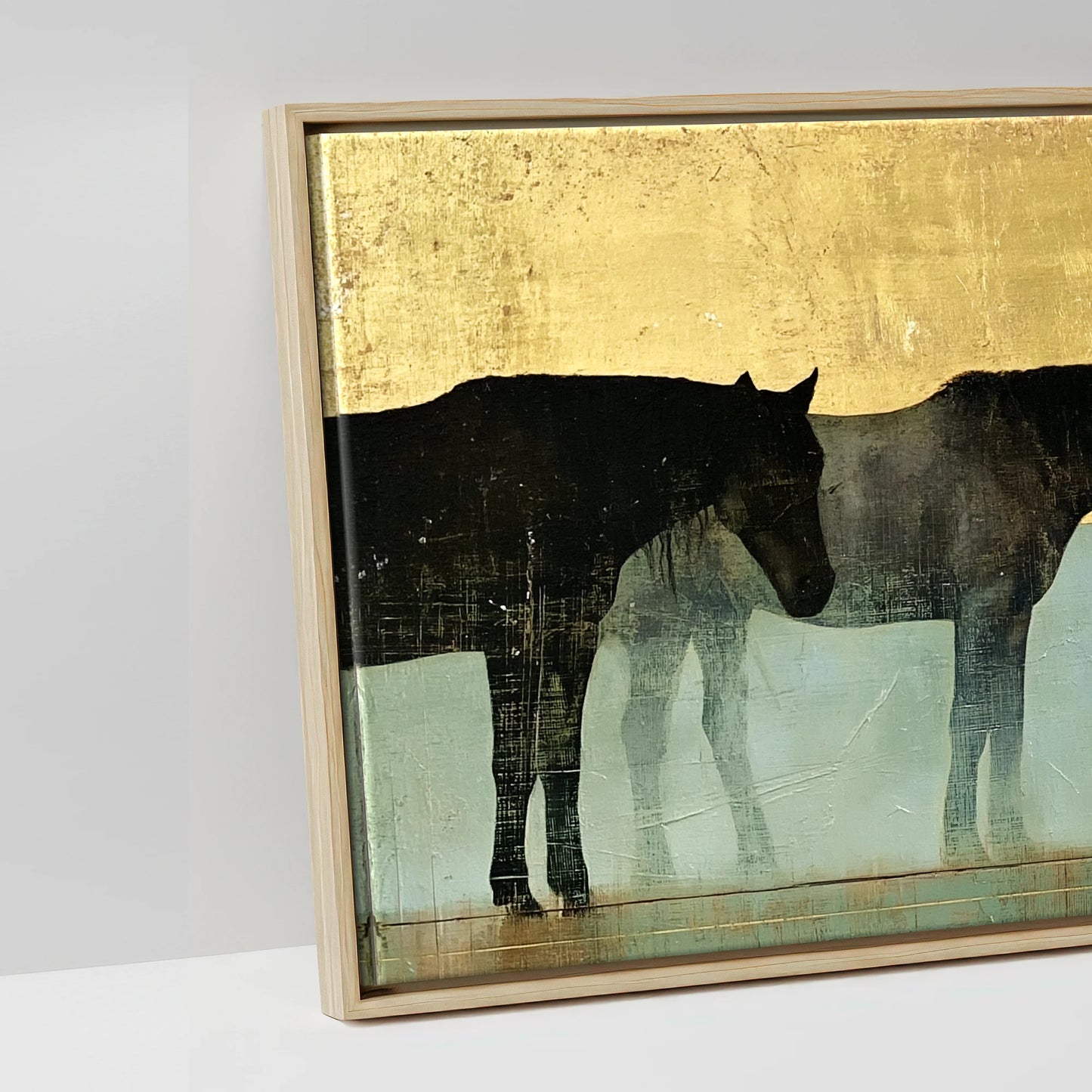 Gilded Equine Shadows - artwork detail in a natural float frame