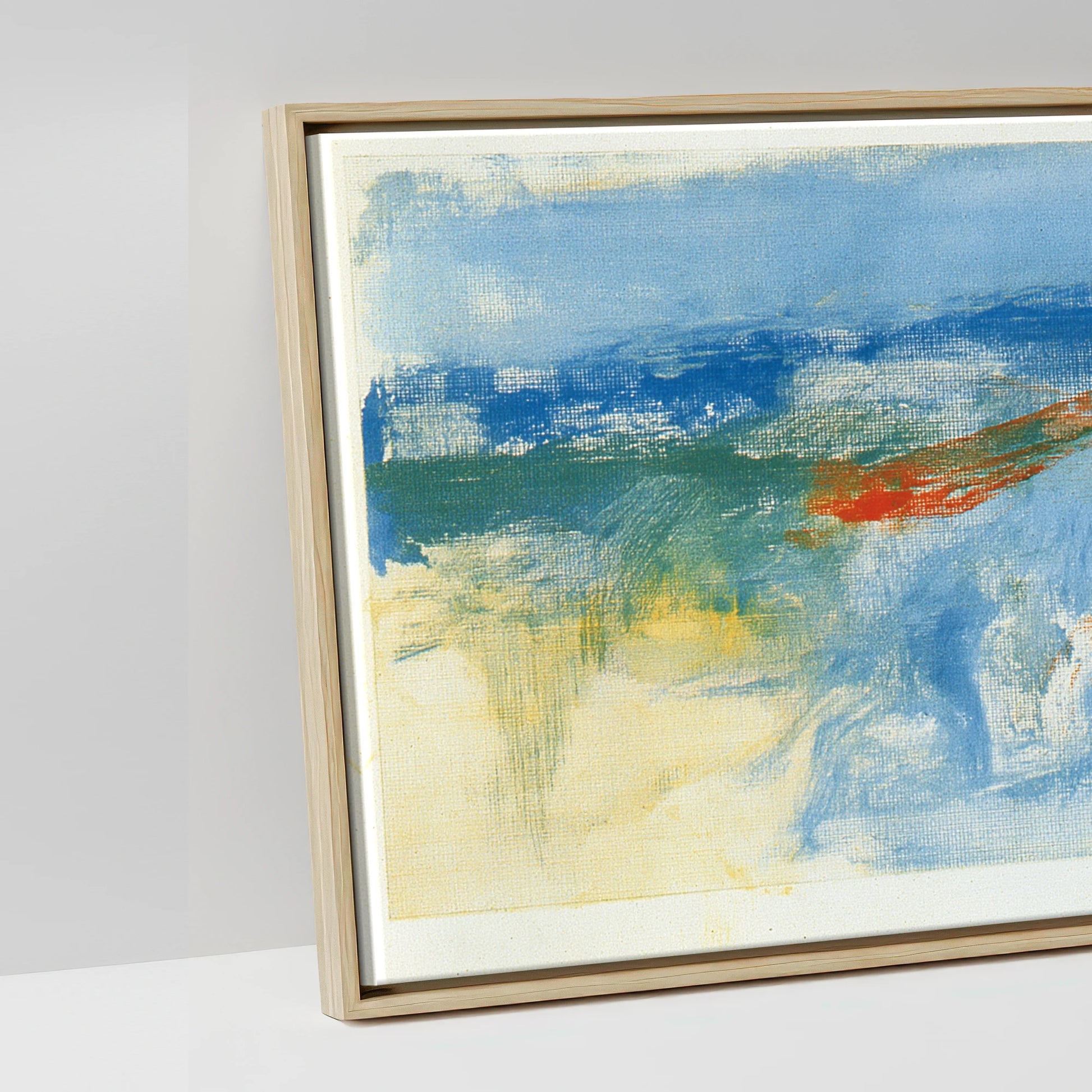 Cobalt and Crimson Canter - artwork detail in a natural float frame