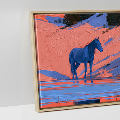 Indigo and Coral Herd - artwork detail in a natural float frame