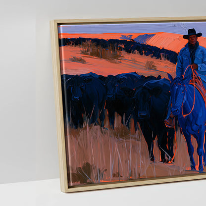 Indigo Western Trail - artwork detail in a natural float frame