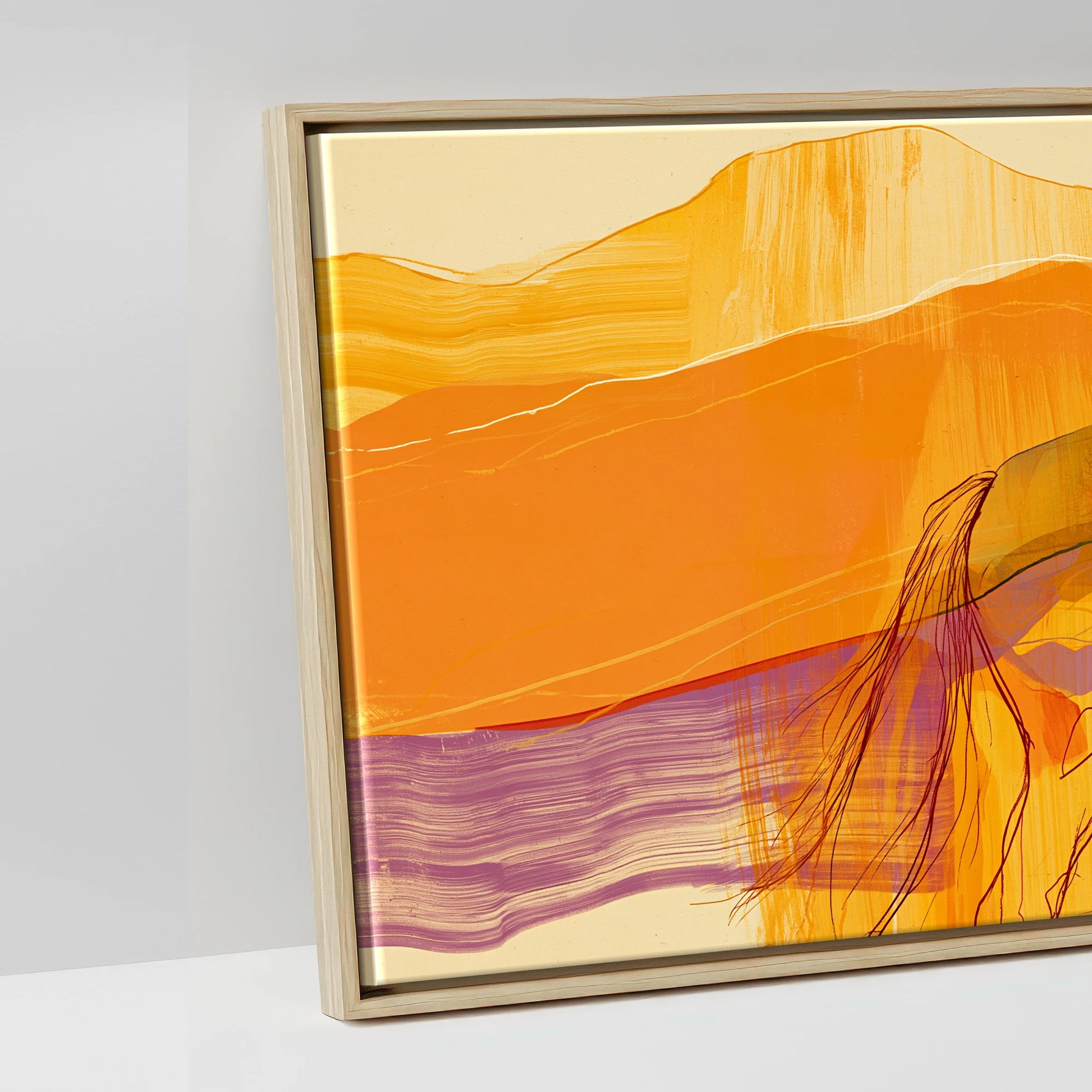 Cobalt and Amber Horizons - artwork detail in a natural float frame