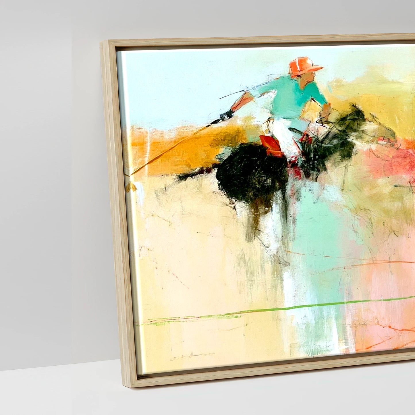 Vibrant Polo Pursuit - artwork detail in a natural float frame