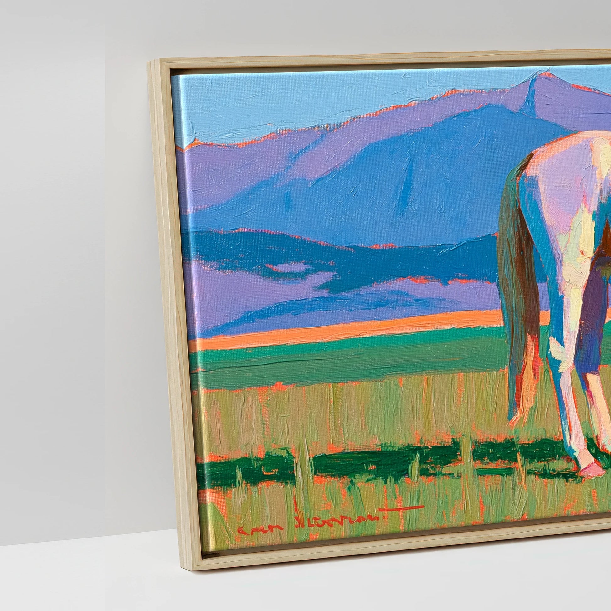 Vivid Mountain Pasture - artwork detail in a natural float frame