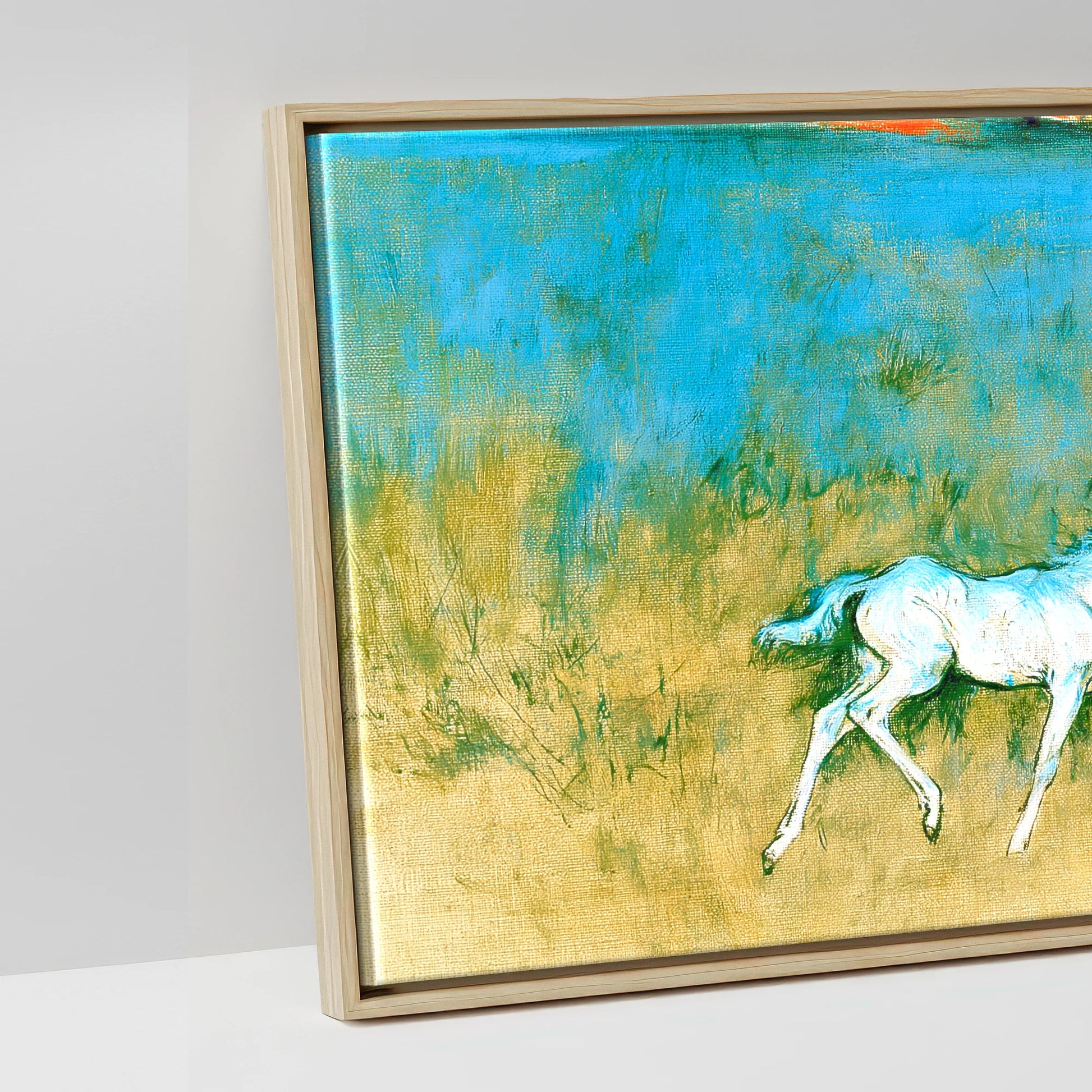 Vibrant Azure Strides - artwork detail in a natural float frame