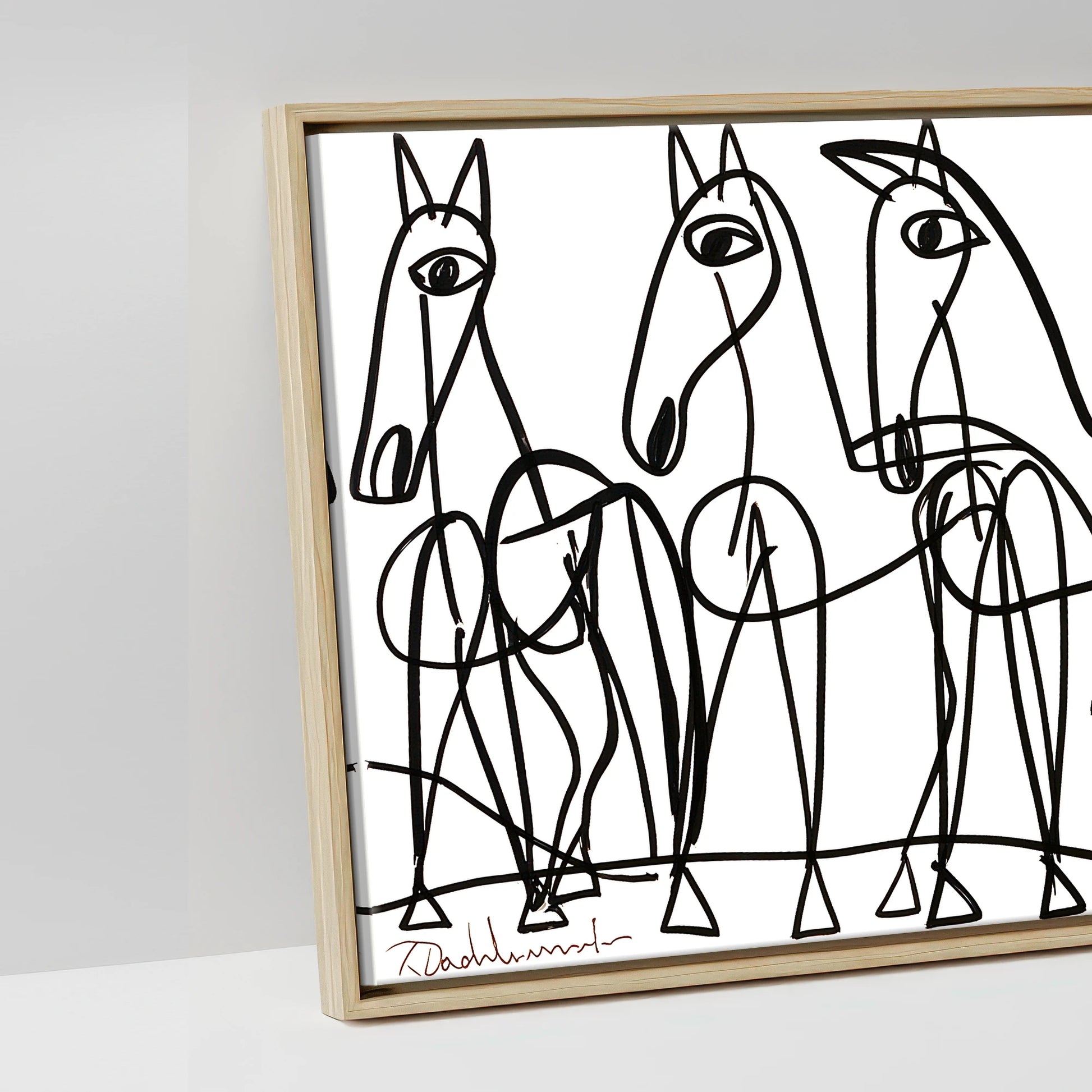 The Line Drawn Herd - artwork detail in a natural float frame