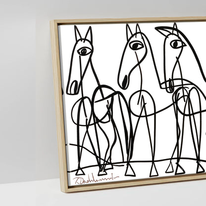 The Line Drawn Herd - artwork detail in a natural float frame