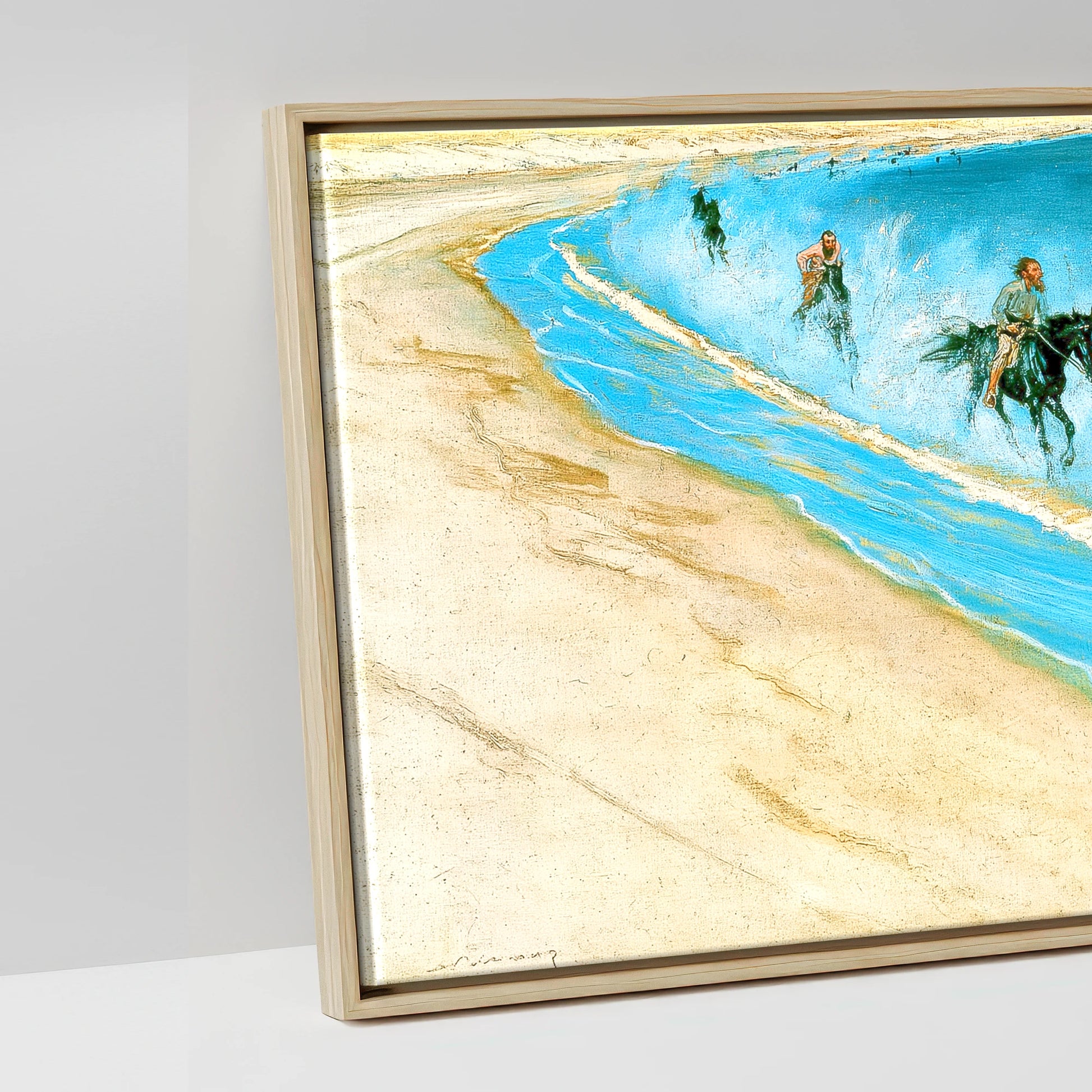 Galloping Through the Surf - artwork detail in a natural float frame
