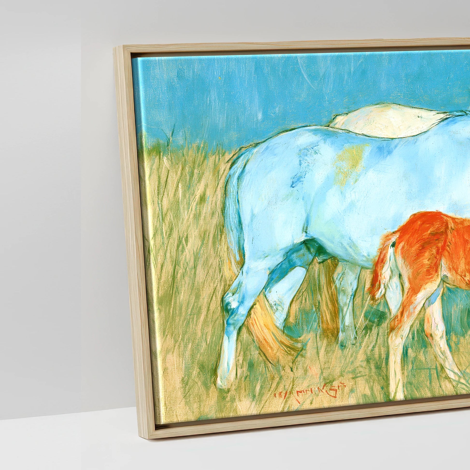 Vibrant Pasture Herd - artwork detail in a natural float frame