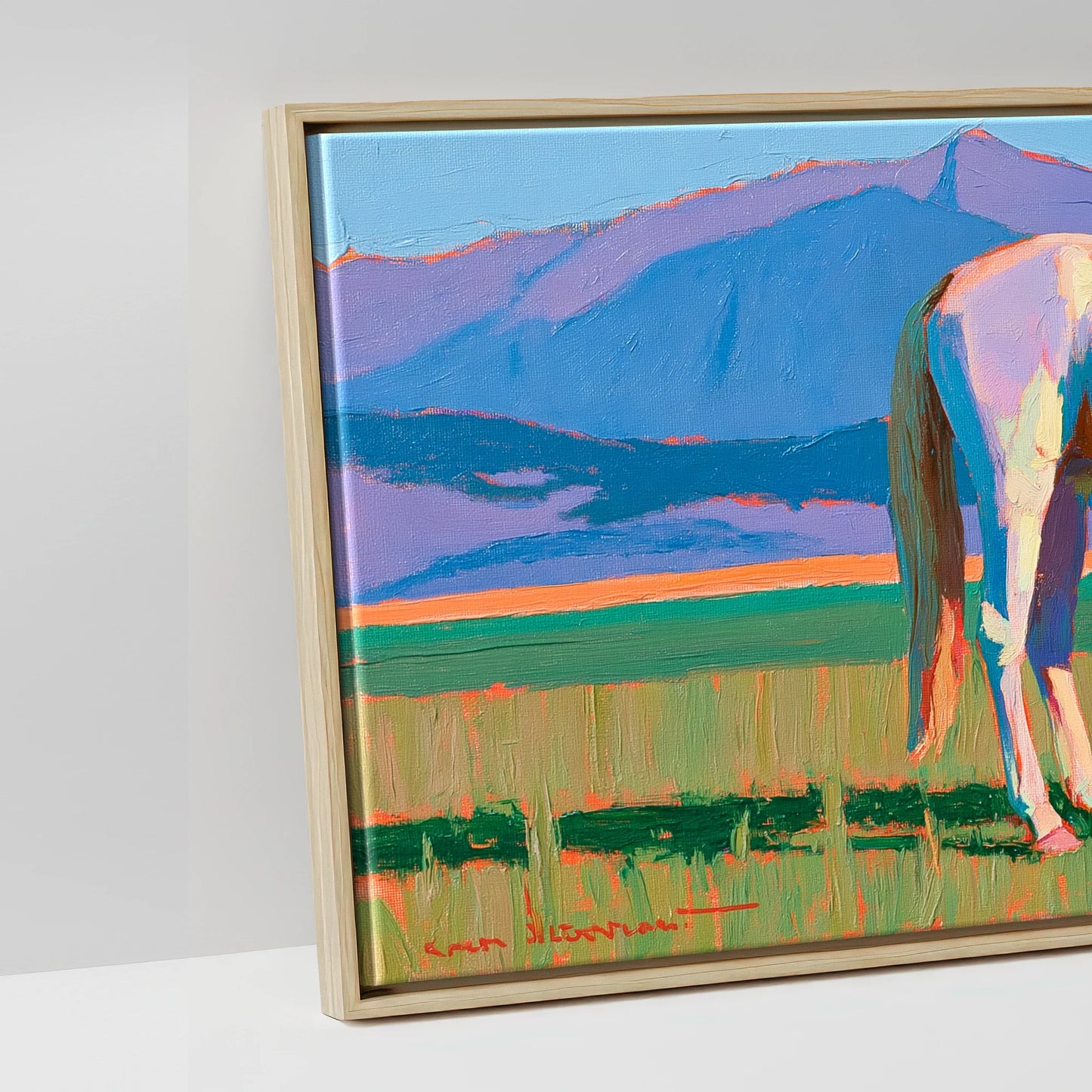 Vivid Mountain Pasture - artwork detail in a natural float frame