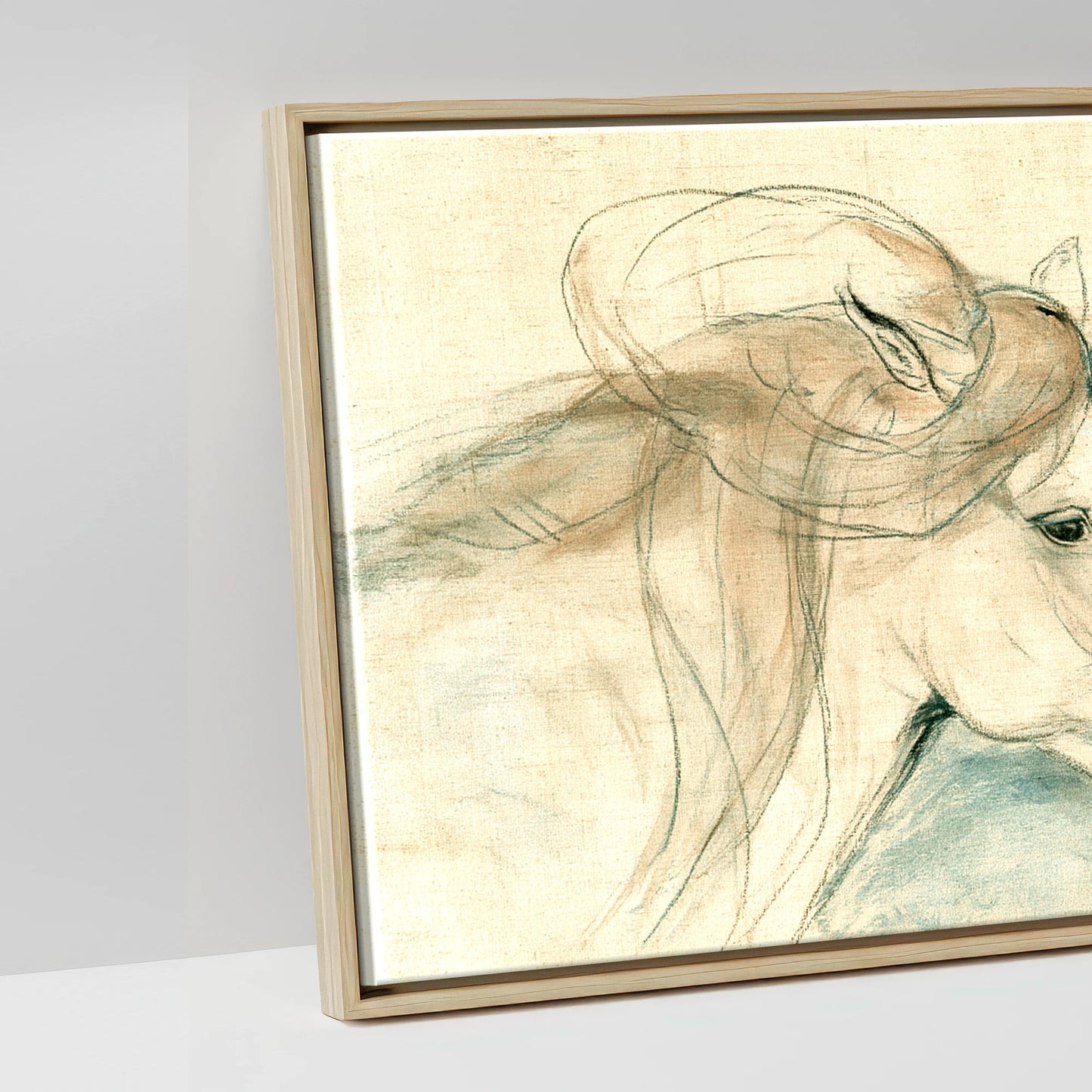 Windswept Equine Trio - artwork detail in a natural float frame