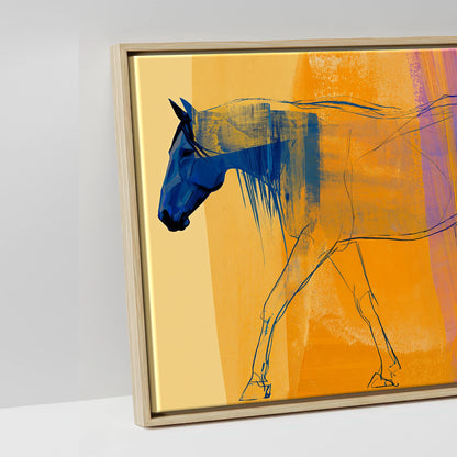 Cobalt and Amber Symphony - artwork detail in a natural float frame