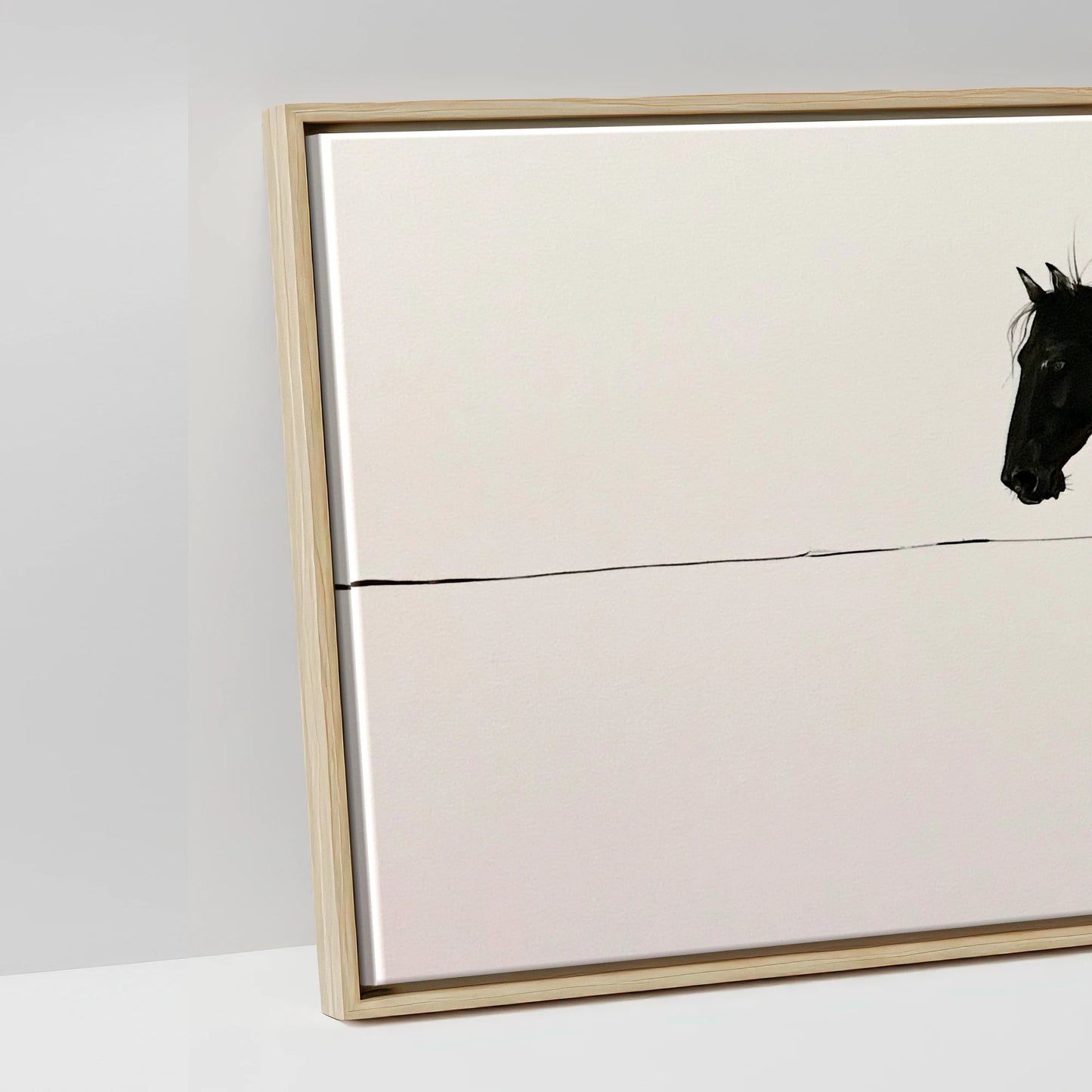 Equine Ink Horizon - artwork detail in a natural float frame