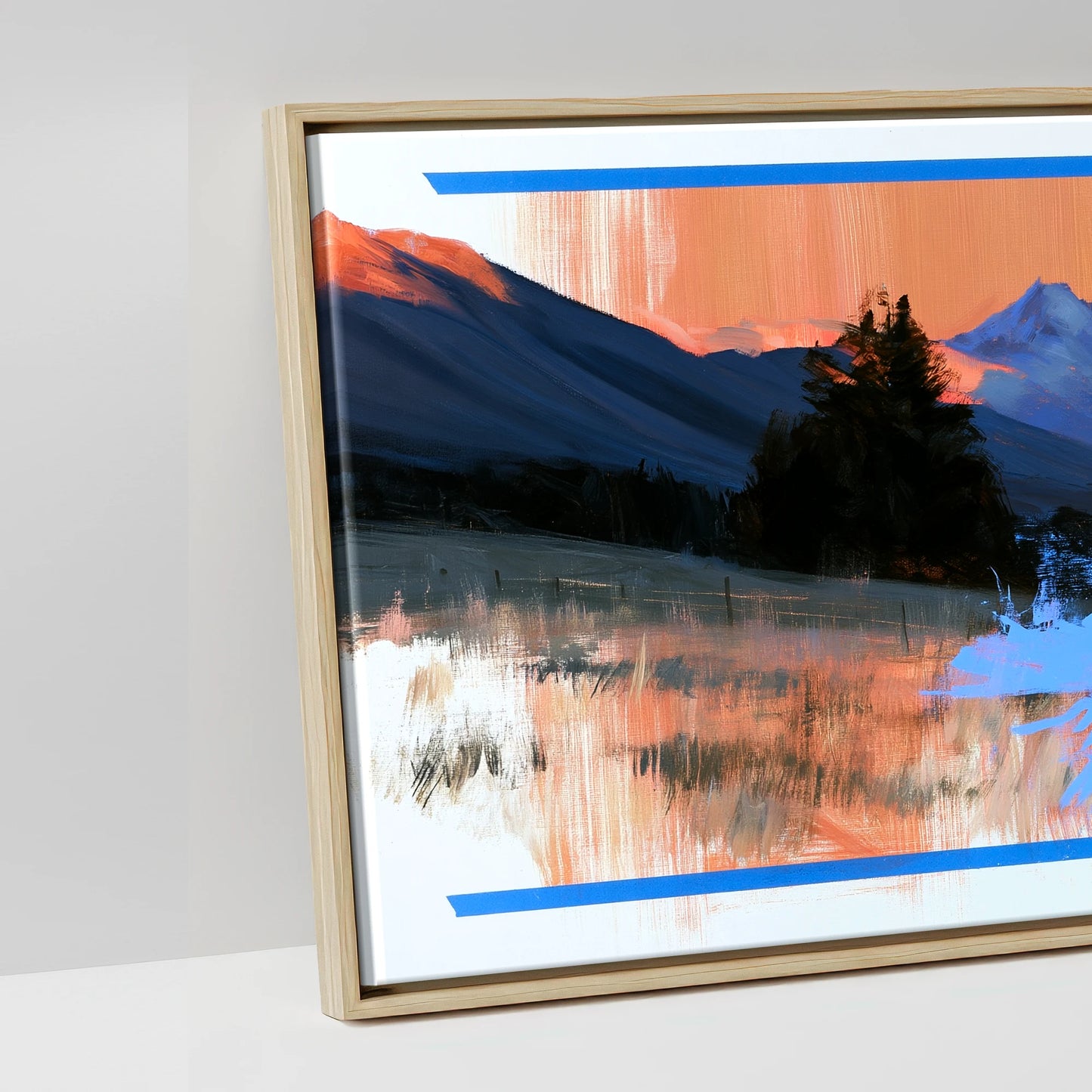 Alpine Glow and Azure - artwork detail in a natural float frame