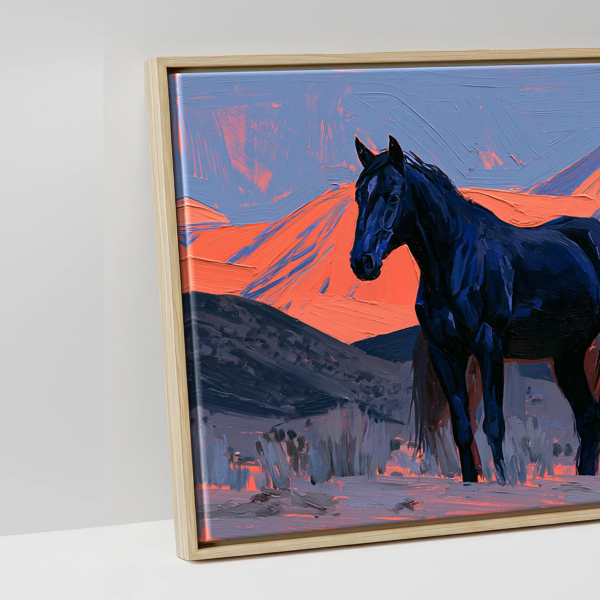 Horses of the Painted Ridge - artwork detail in a natural float frame