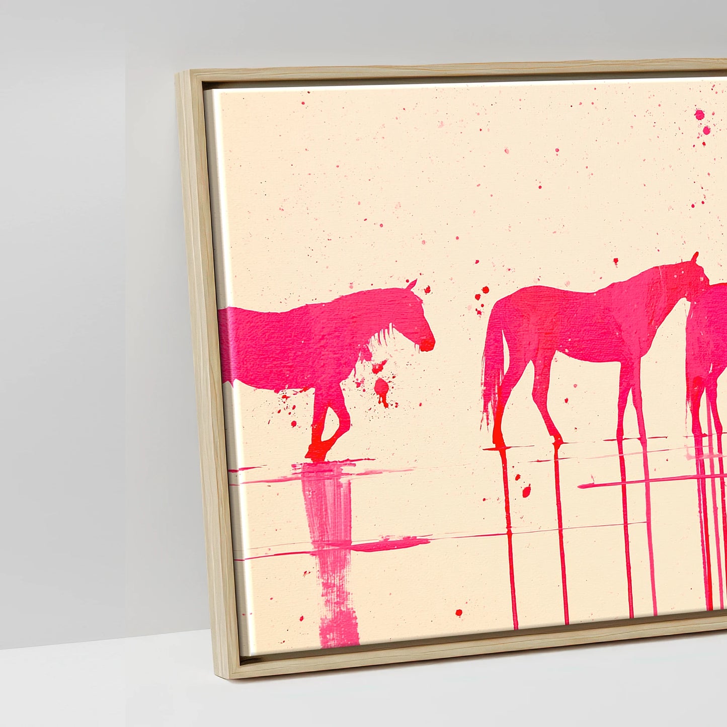 Magenta Equine Wash - artwork detail in a natural float frame