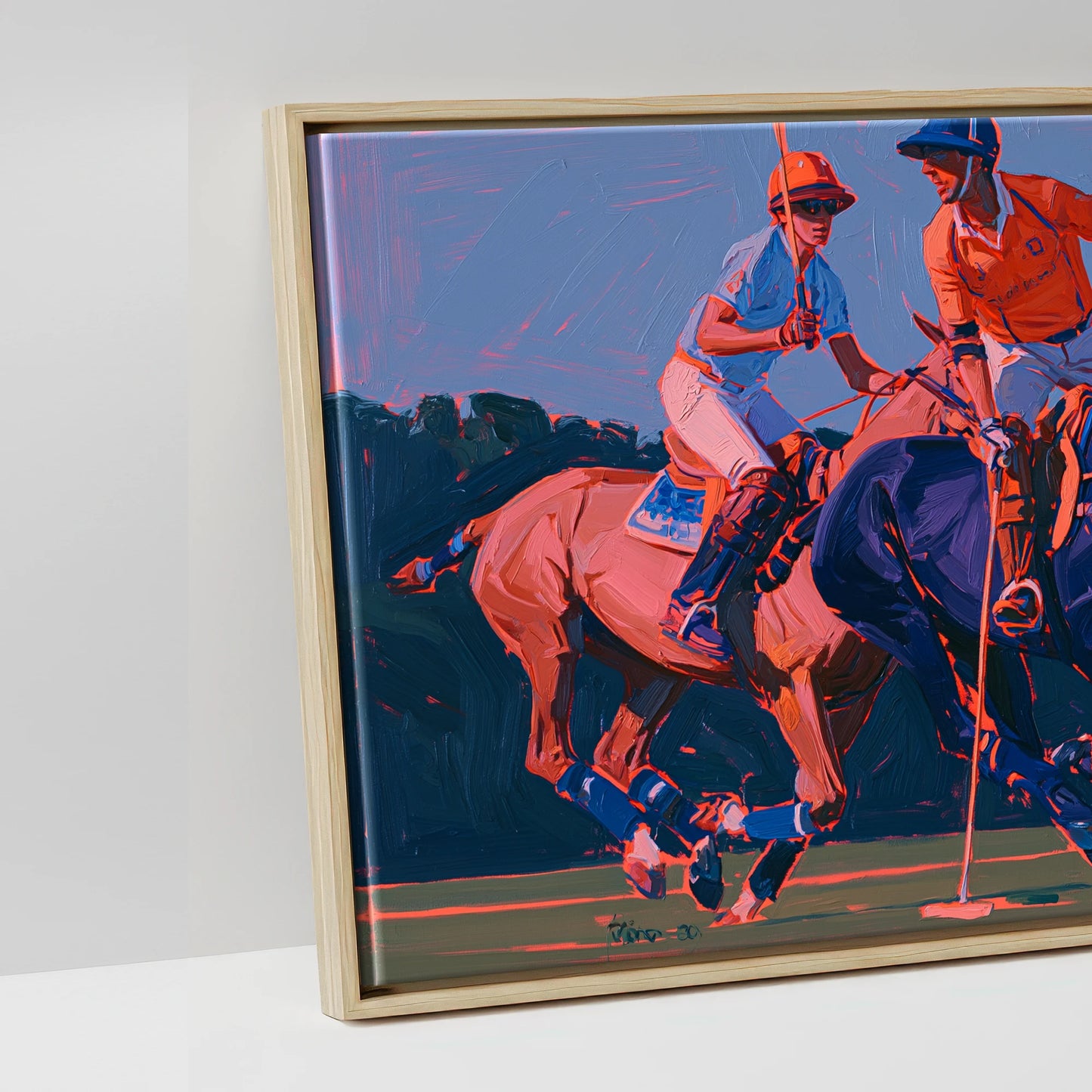 Vibrant Polo Charge - artwork detail in a natural float frame