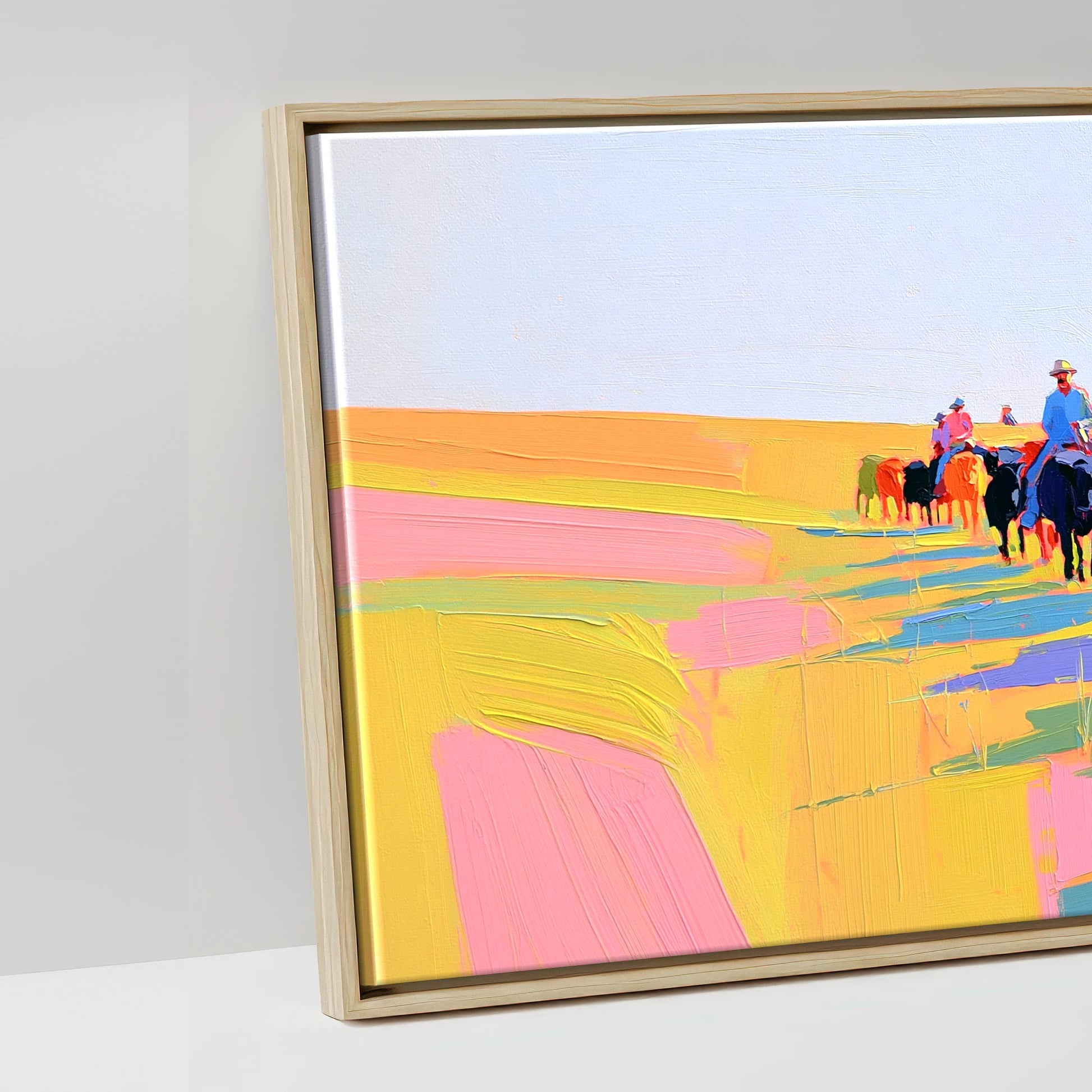 Painted Western Range - artwork detail in a natural float frame