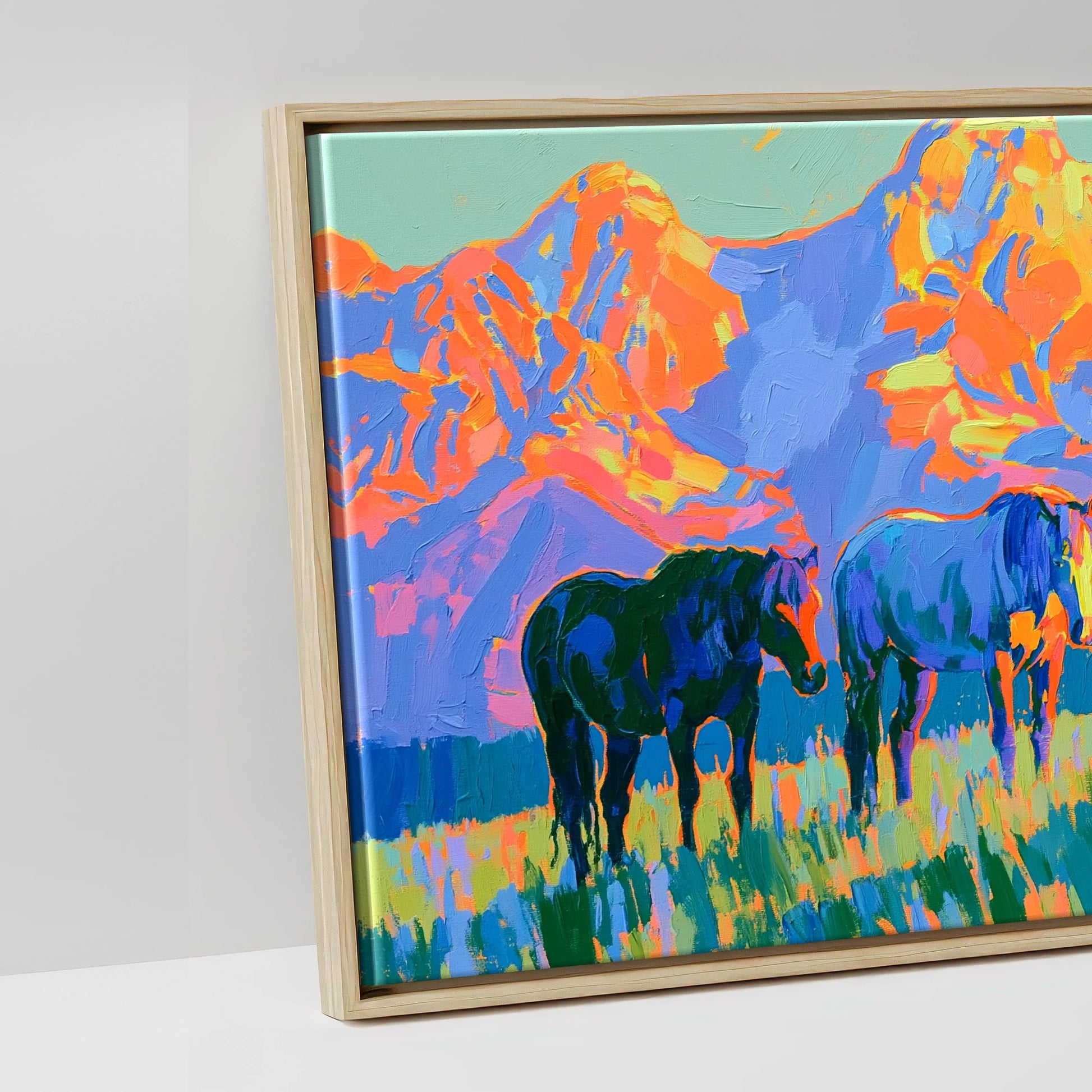 Painted Mountain Pasture - artwork detail in a natural float frame