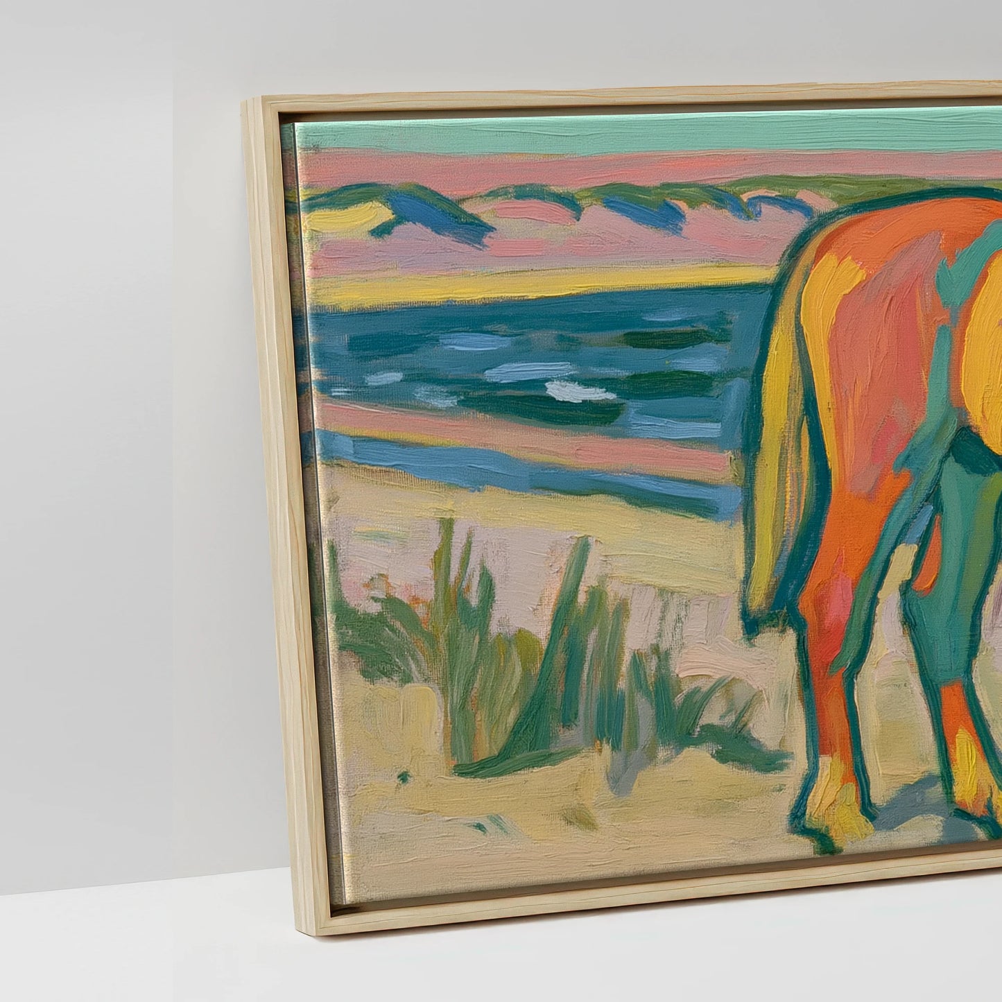 Vibrant Coastal Equine - artwork detail in a natural float frame