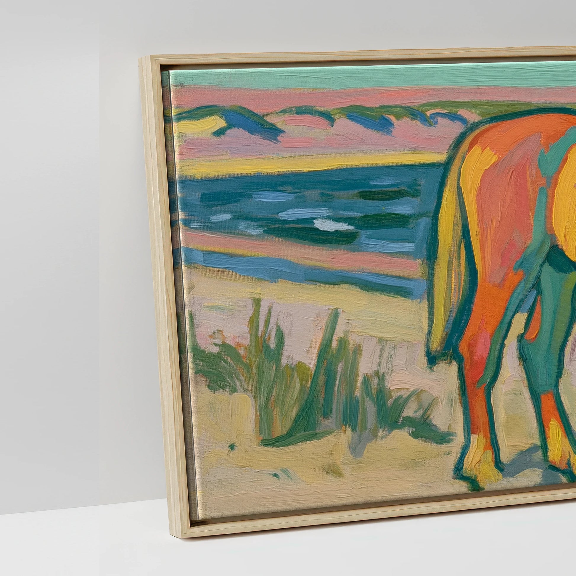 Vibrant Coastal Equine - artwork detail in a natural float frame