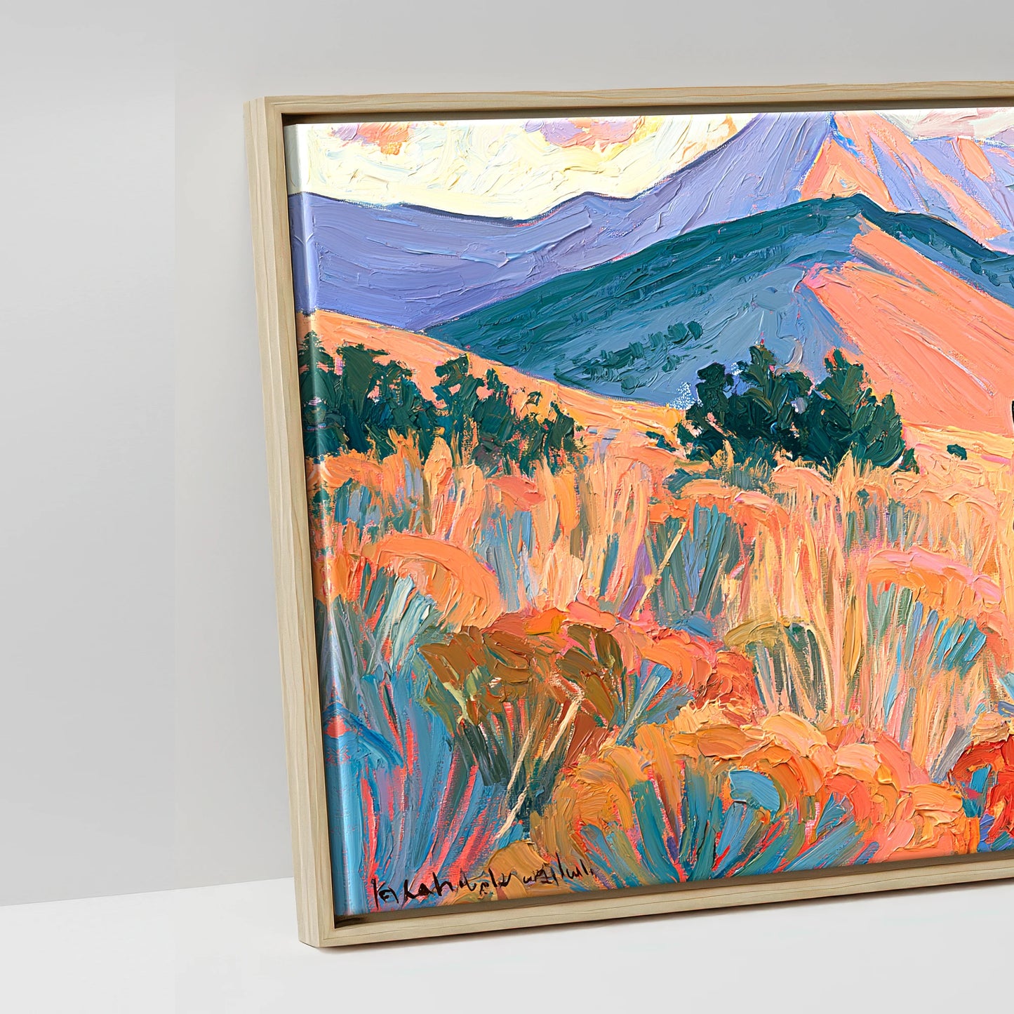 Vibrant Painted Pasture - artwork detail in a natural float frame