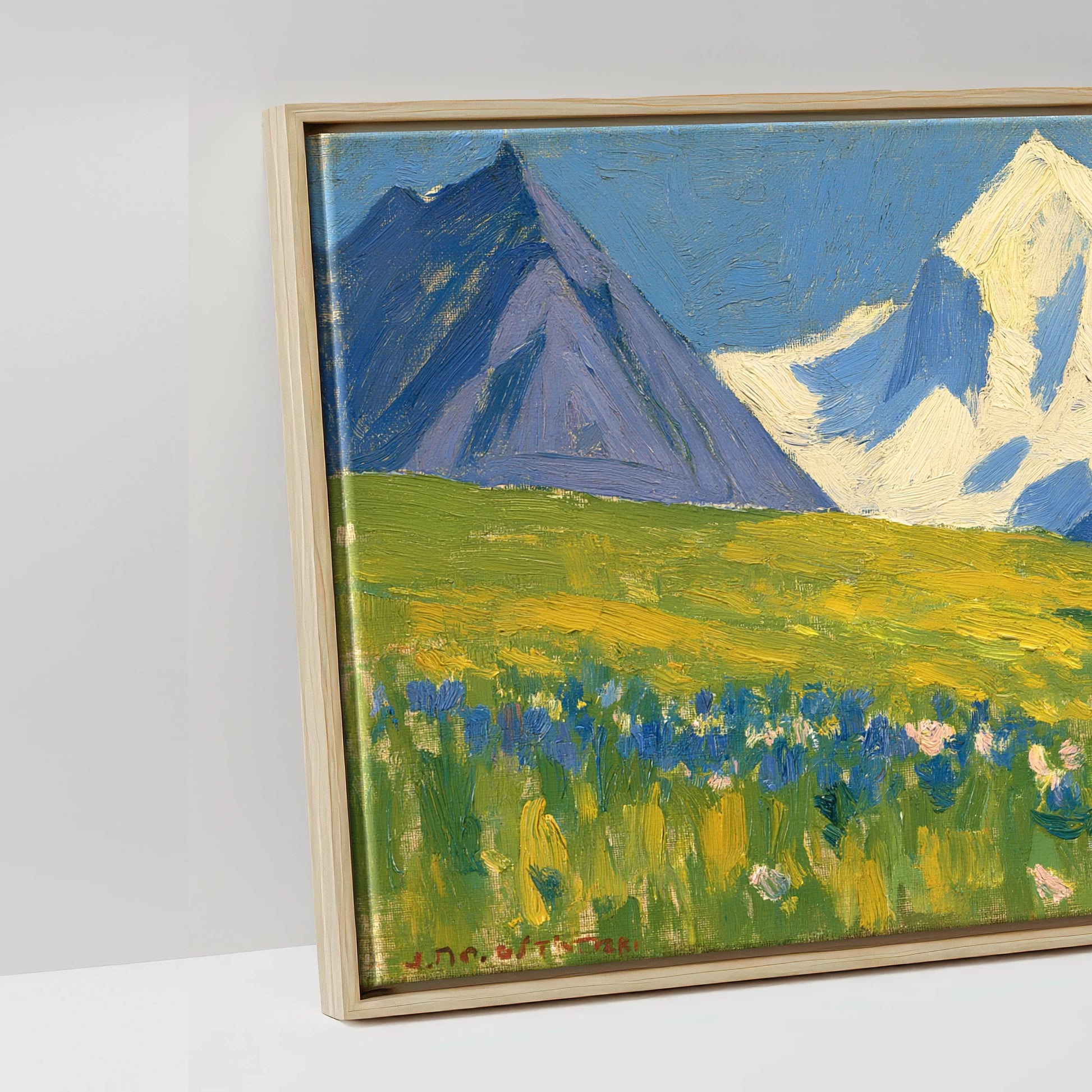 Vibrant Mountain Pasture - artwork detail in a natural float frame