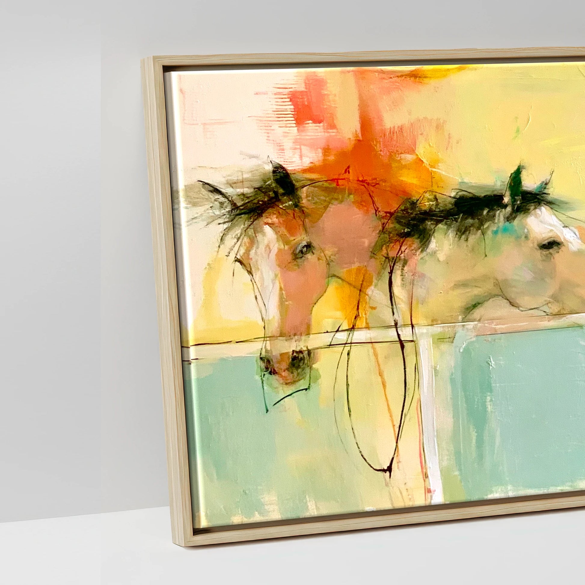 Vibrant Stable Companions - artwork detail in a natural float frame