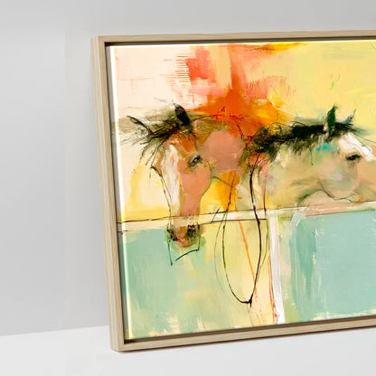 Vibrant Stable Companions - artwork detail in a natural float frame