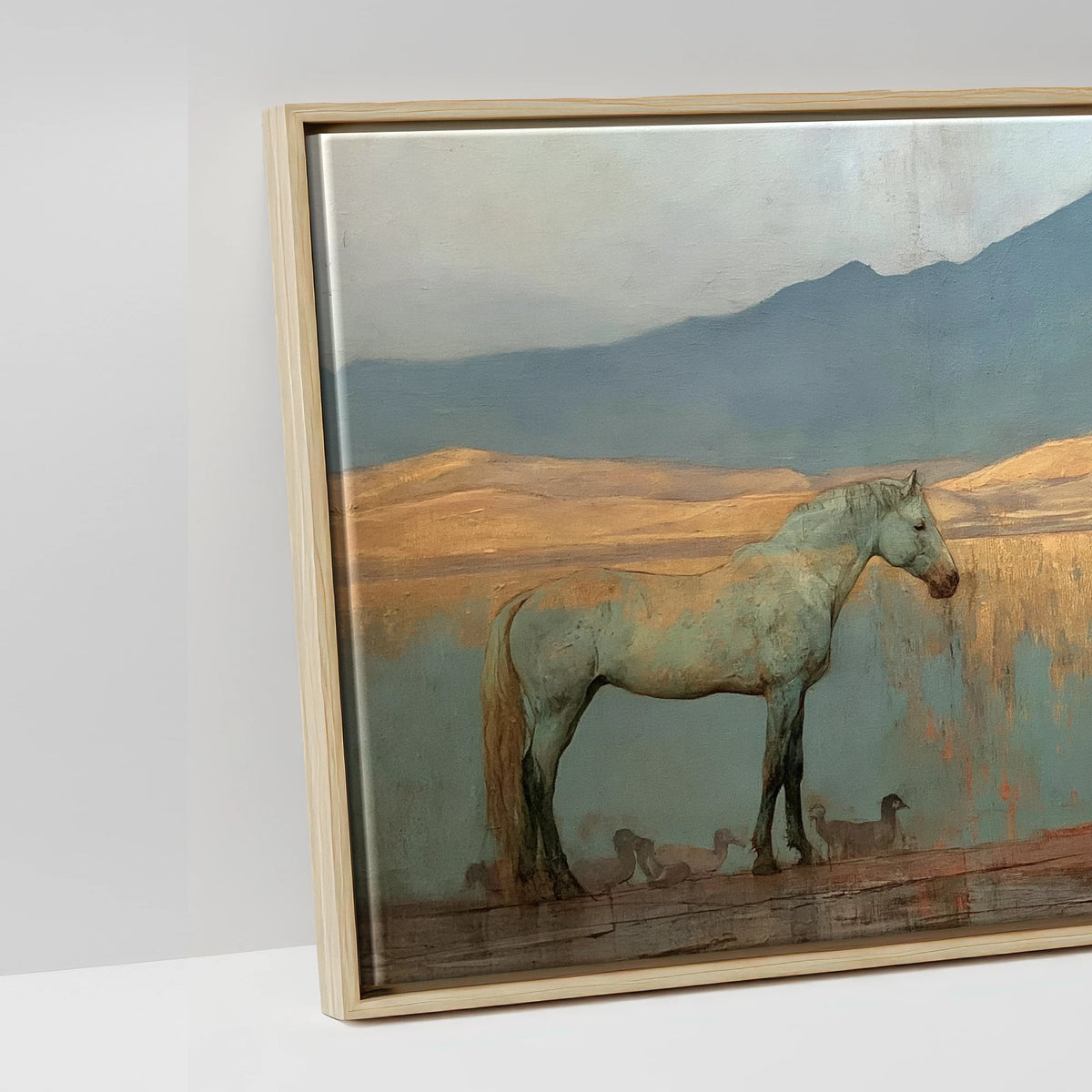 Gilded Shoreline Reflections - artwork detail in a natural float frame