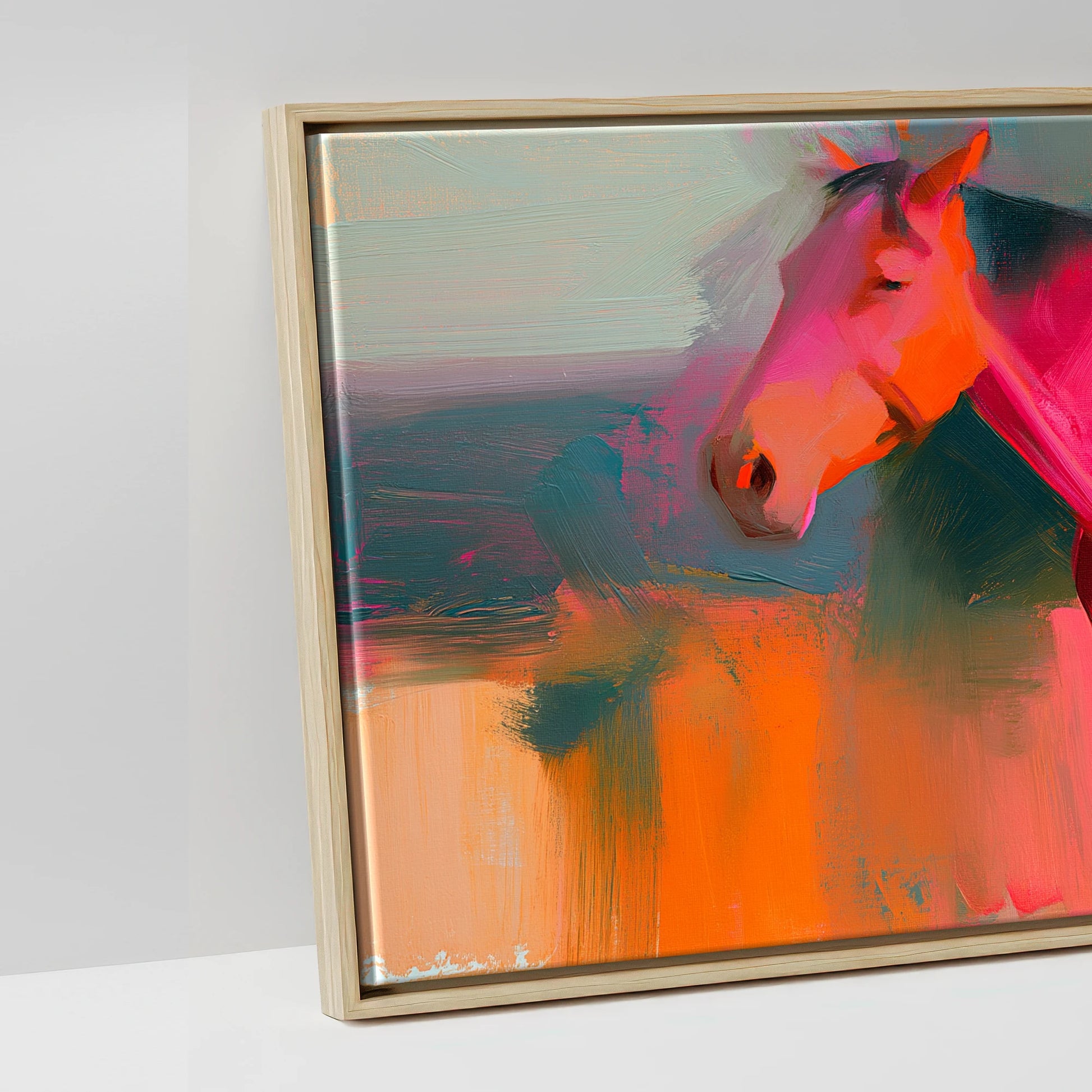 Vibrant Equine Horizon - artwork detail in a natural float frame