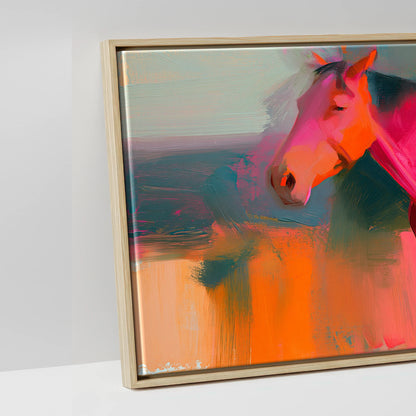 Vibrant Equine Horizon - artwork detail in a natural float frame