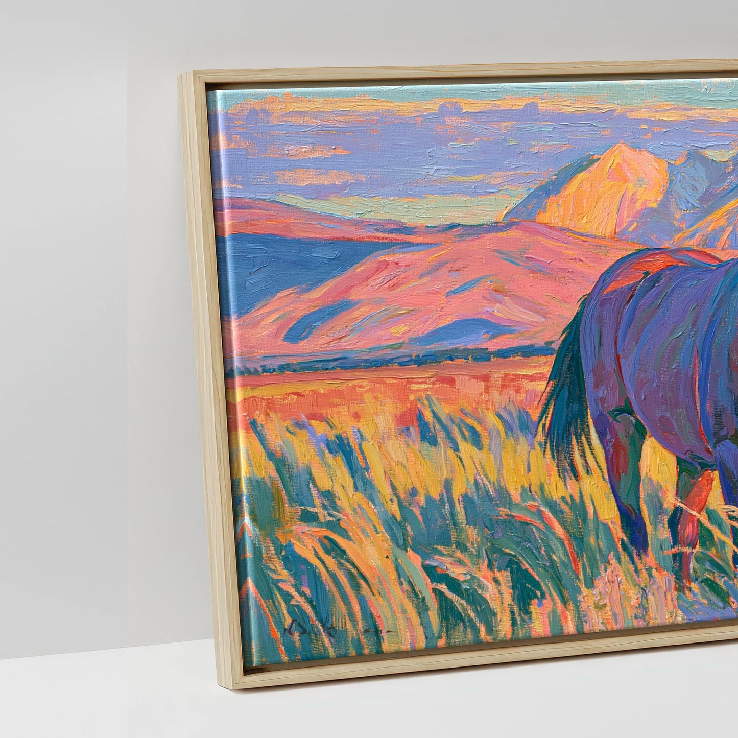 Vibrant High Country Grazing - artwork detail in a natural float frame