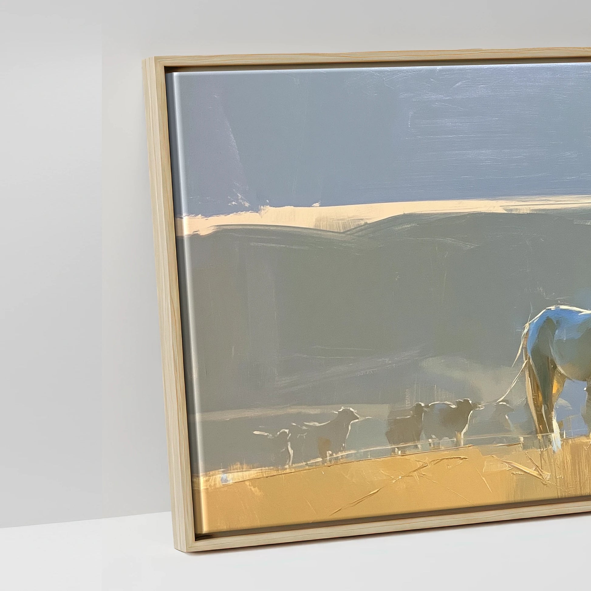 Sunlit Pasture Gathering - artwork detail in a natural float frame