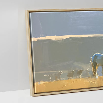 Sunlit Pasture Gathering - artwork detail in a natural float frame
