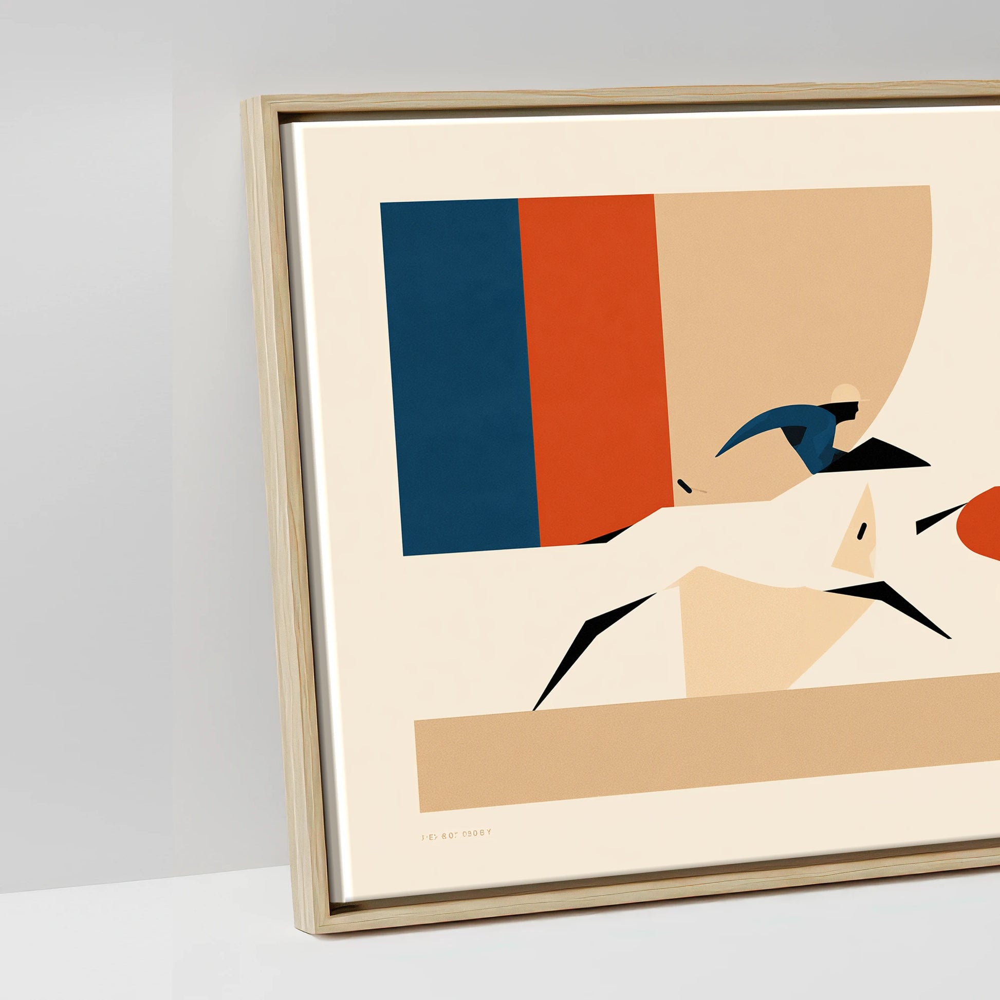 Retro Polo Pursuit - artwork detail in a natural float frame