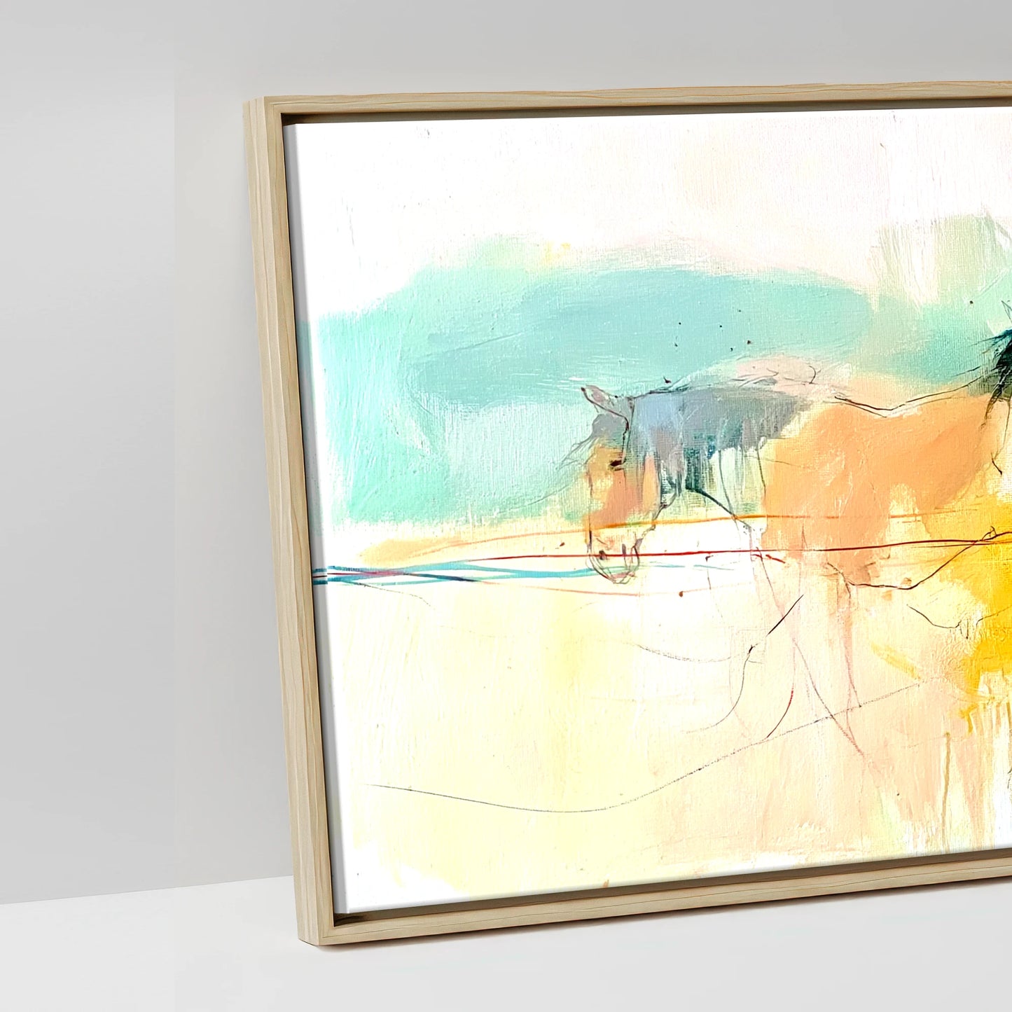 Vibrant Equine Horizon - artwork detail in a natural float frame