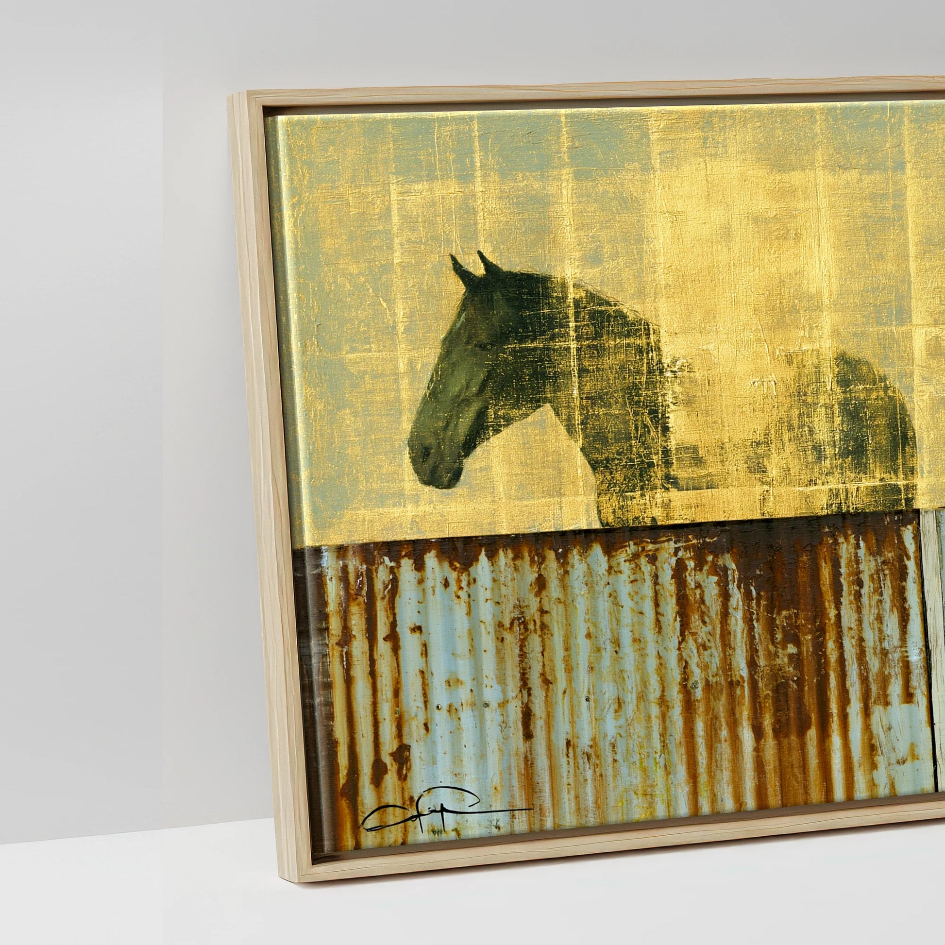 Golden Yard Watch - artwork detail in a natural float frame