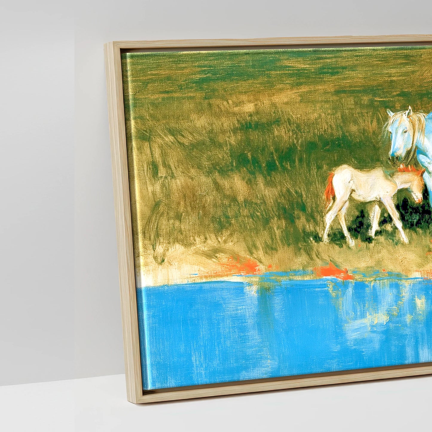 Vivid Waterside Herd - artwork detail in a natural float frame
